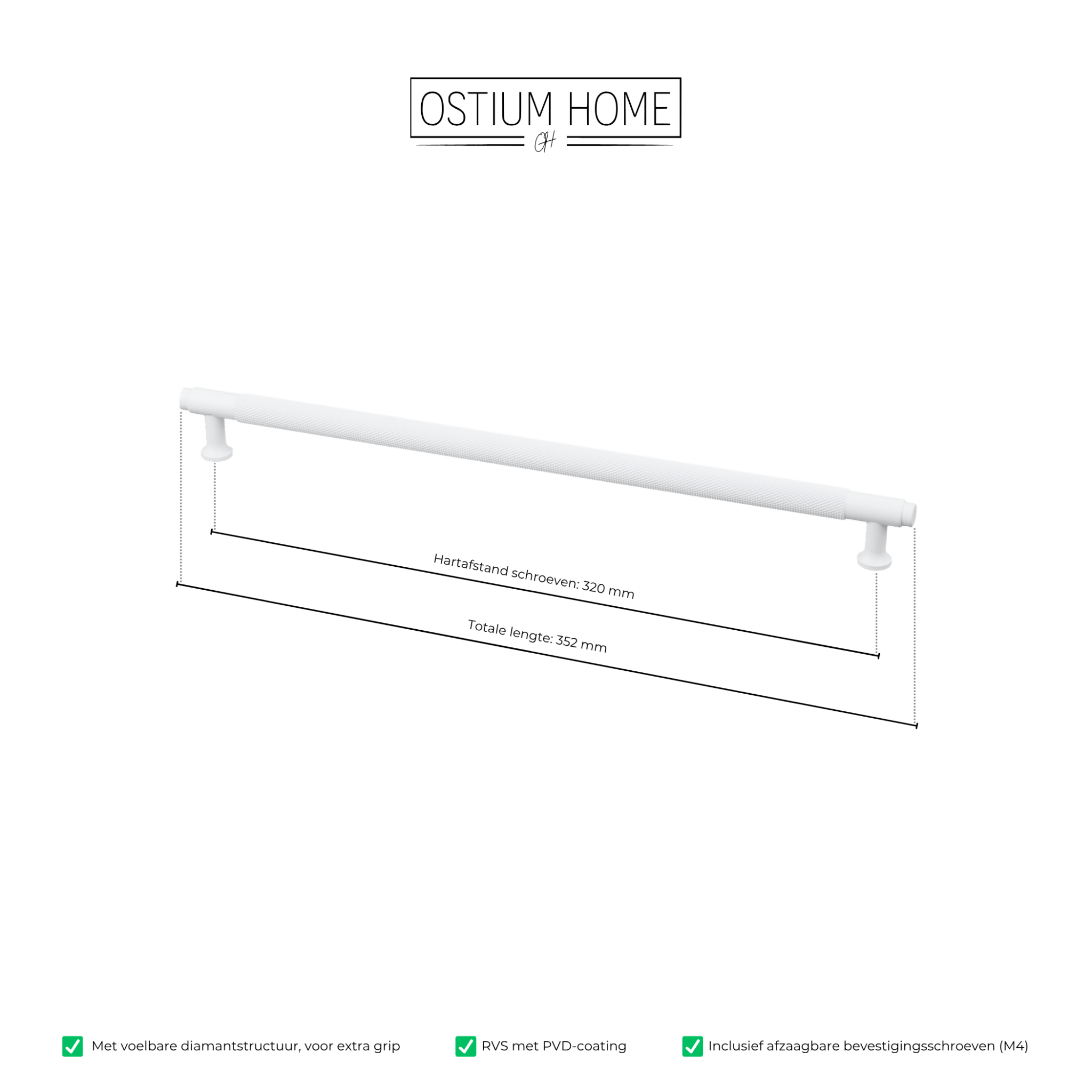 Handgreep Wit - diamond cut - 320mm/352mm