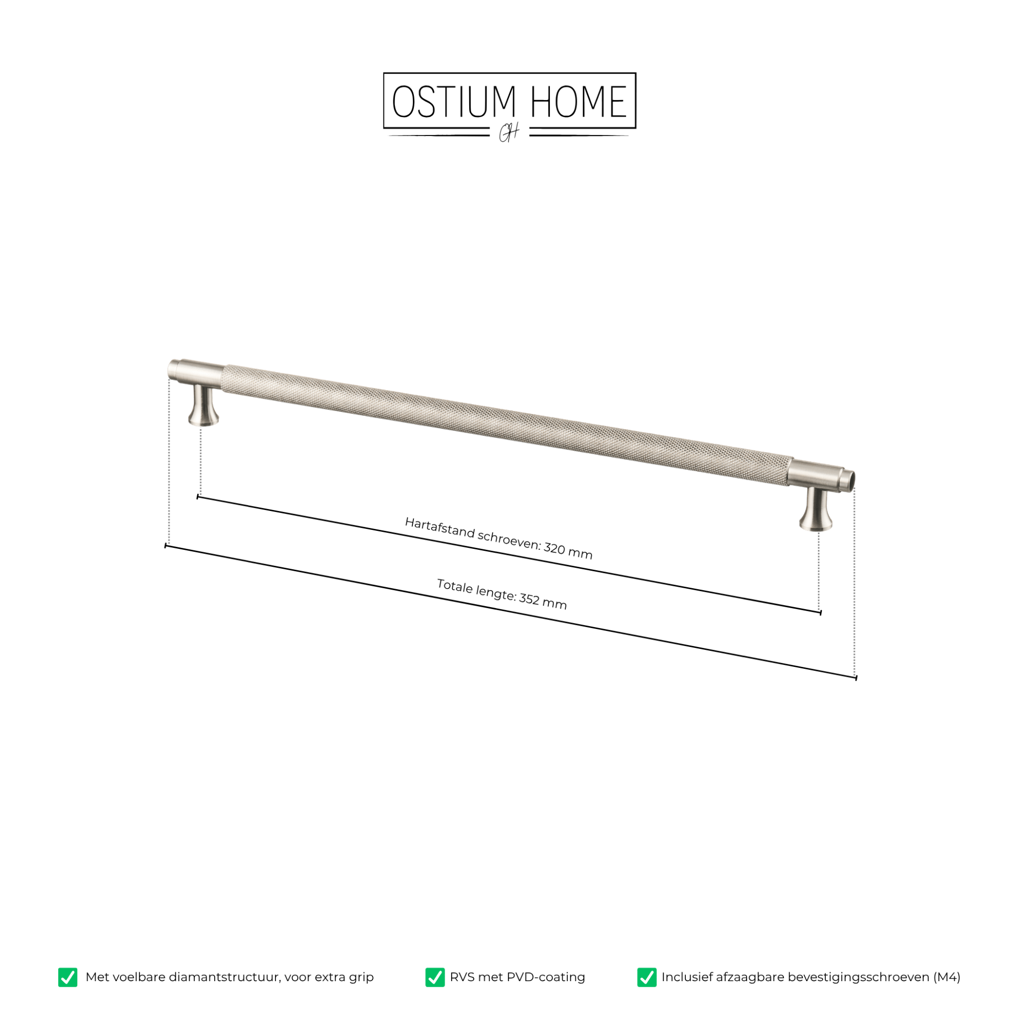 Handgreep RVS - diamond cut - 320mm/352mm – afbeelding 4