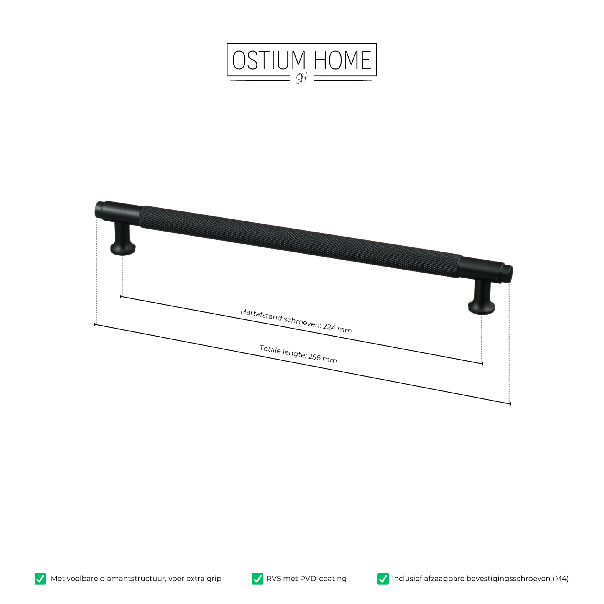 Handgreep Zwart - diamond cut - 224mm/256mm – afbeelding 4