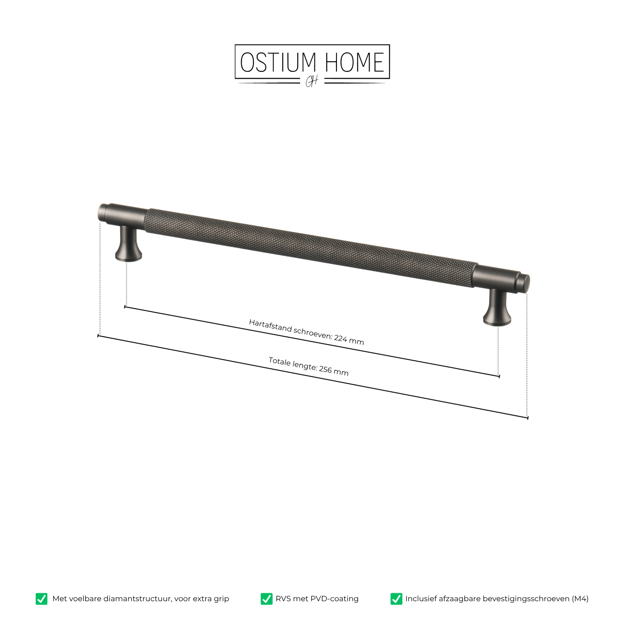 Handgreep Gun Metal - diamond cut - 224mm/256mm – afbeelding 4