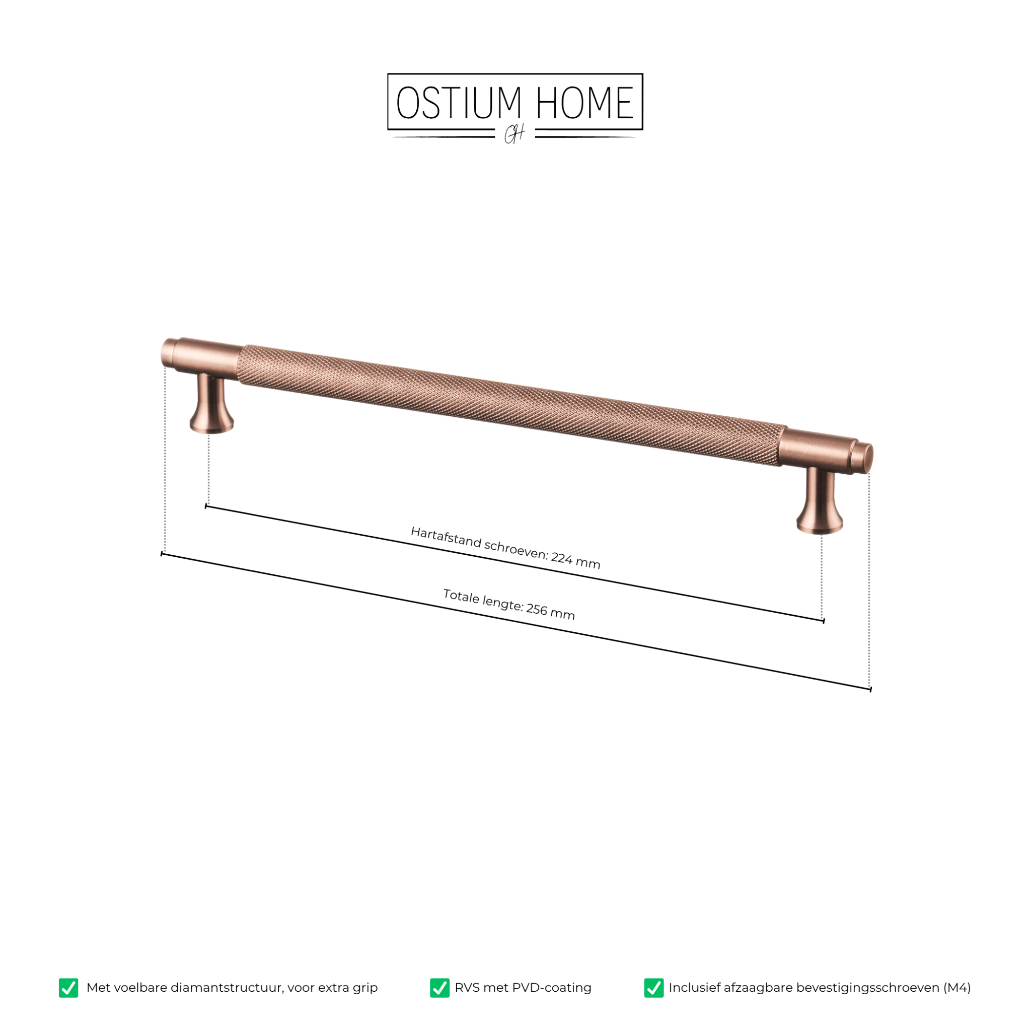 Handgreep Koper - diamond cut - 224mm/256mm – afbeelding 4