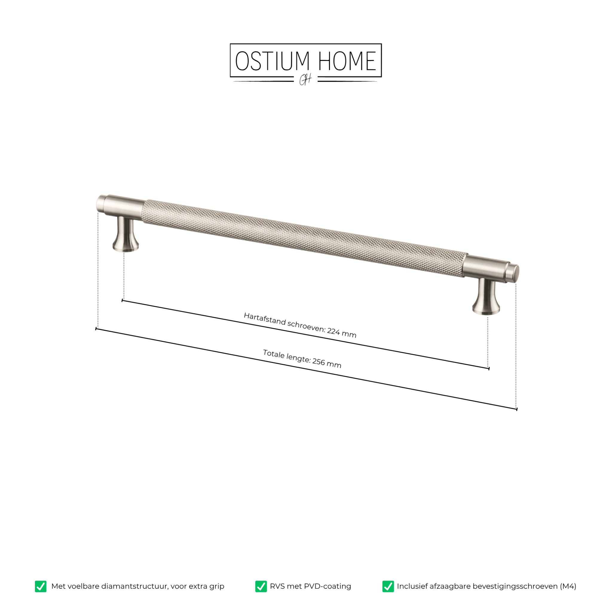 Handgreep RVS - diamond cut - 224mm/256mm – afbeelding 4