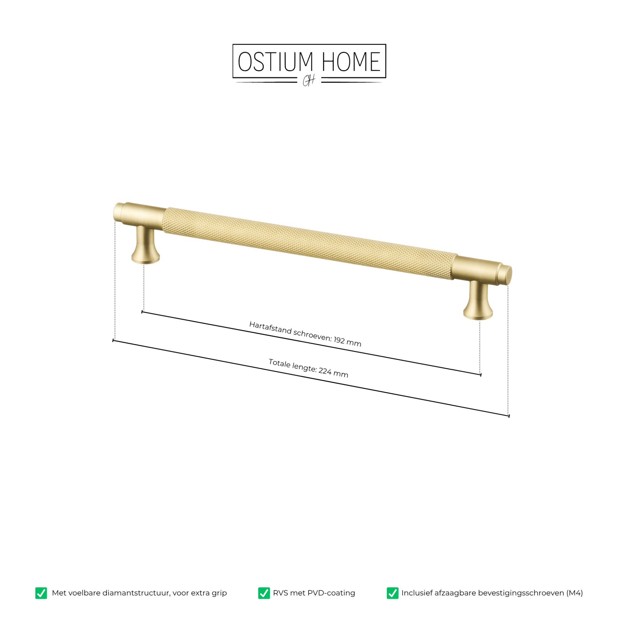 Handgreep Goud - diamond cut - 192mm/224mm