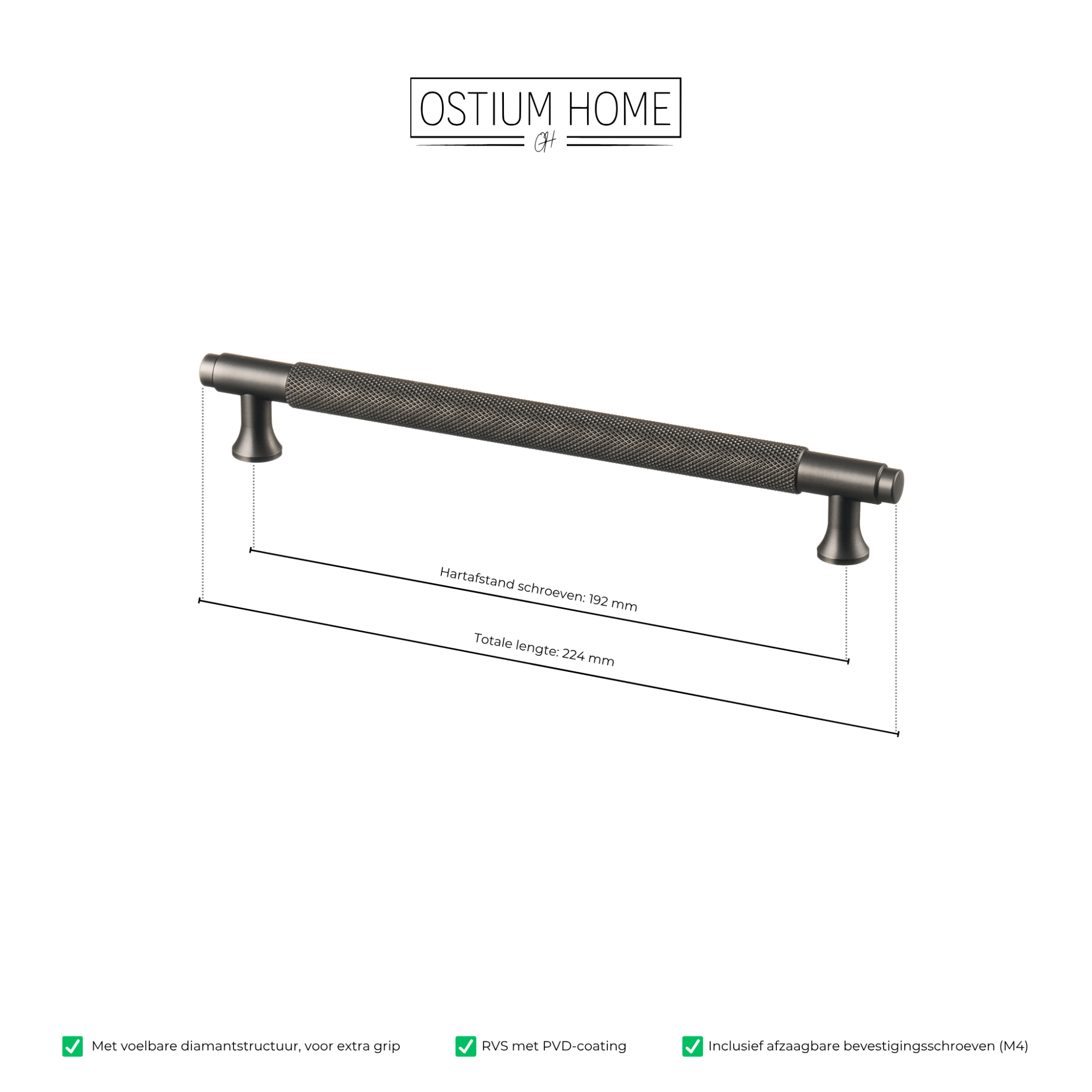 Handgreep Gun Metal - diamond cut - 192mm/224mm – afbeelding 4