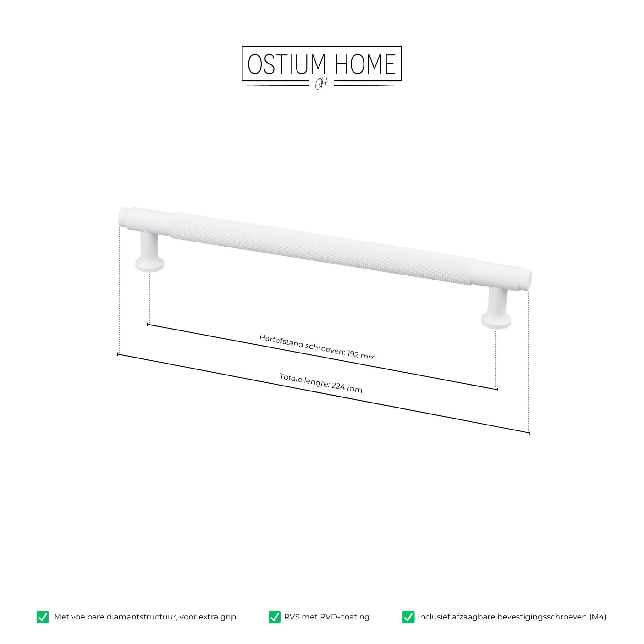 Handgreep Wit - diamond cut - 192mm/224mm – afbeelding 4