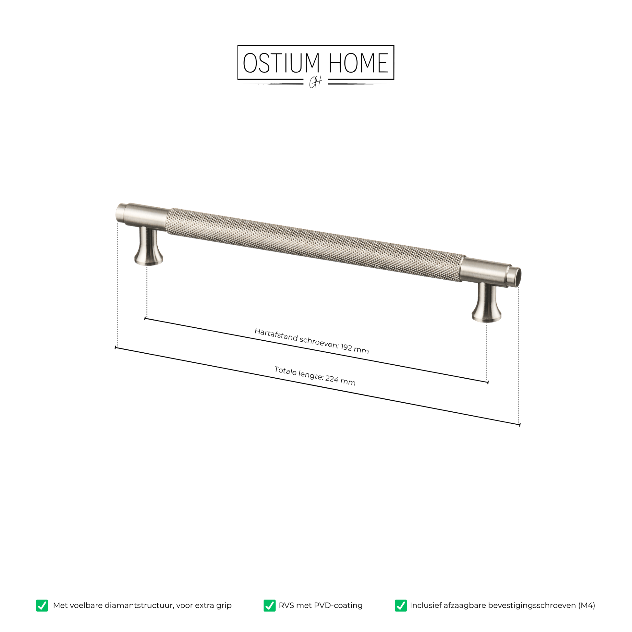 Handgreep RVS - diamond cut - 192mm/224mm – afbeelding 4