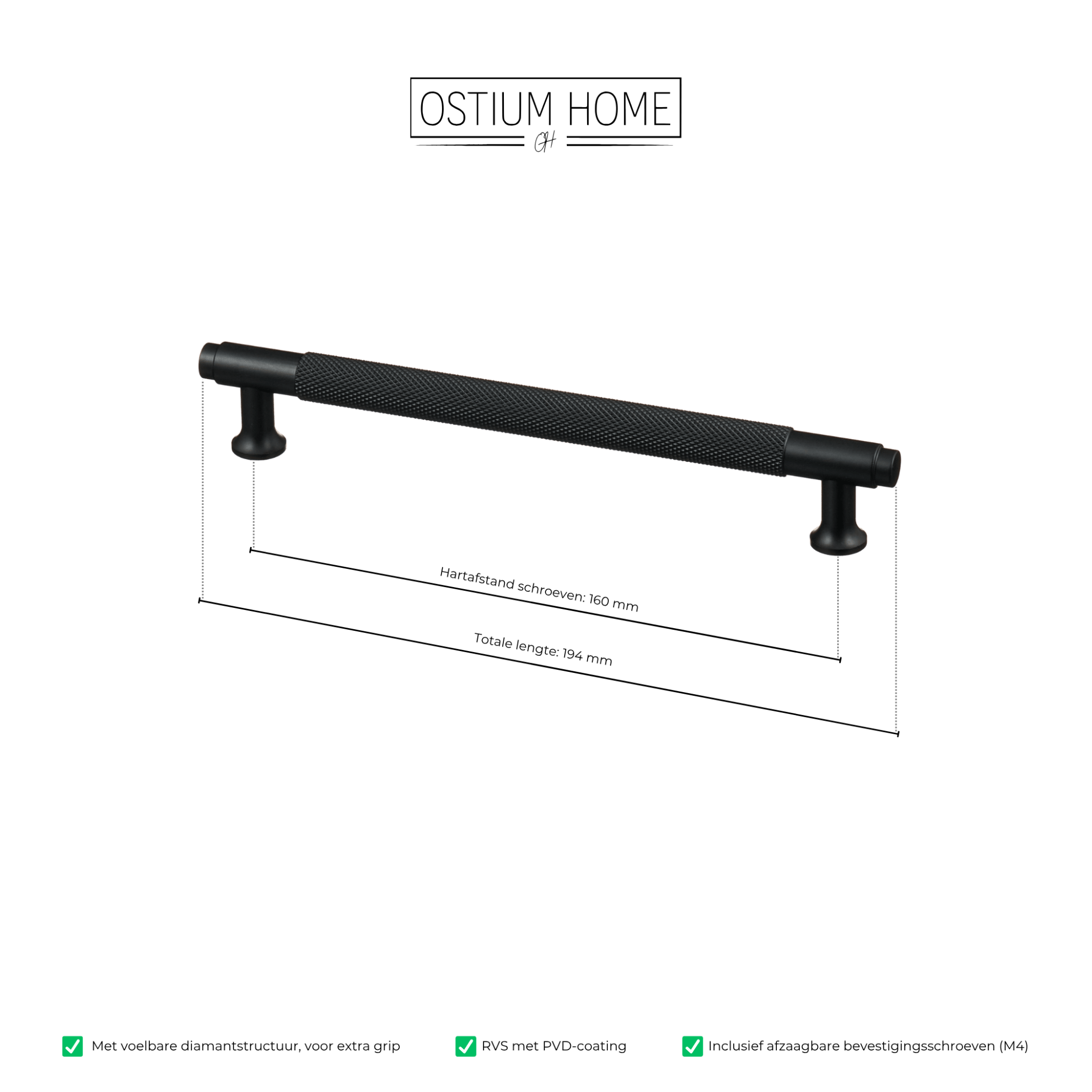 Handgreep Zwart - diamond cut - 160mm/194mm – afbeelding 4