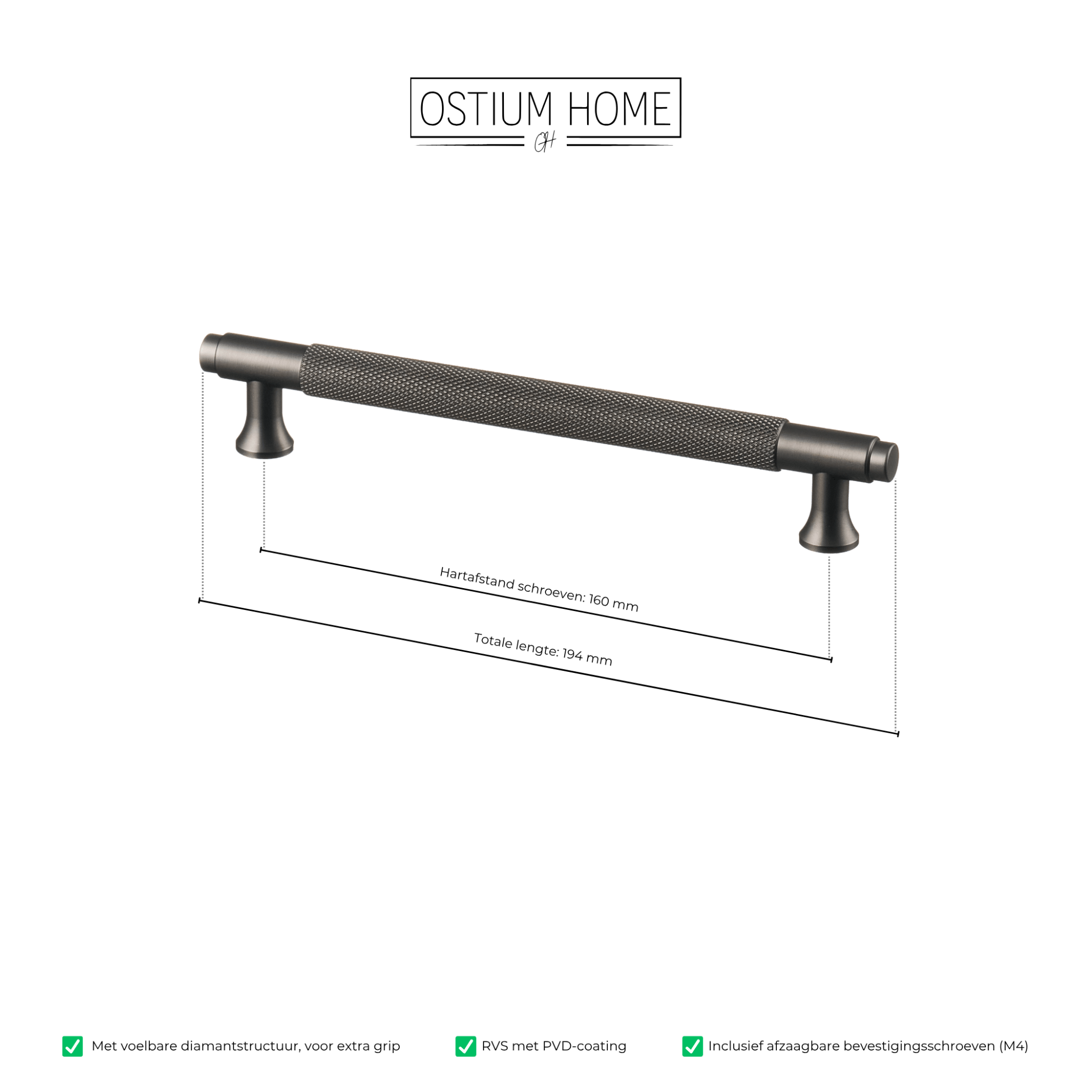 Handgreep Gun Metal - diamond cut - 160mm/194mm – afbeelding 4