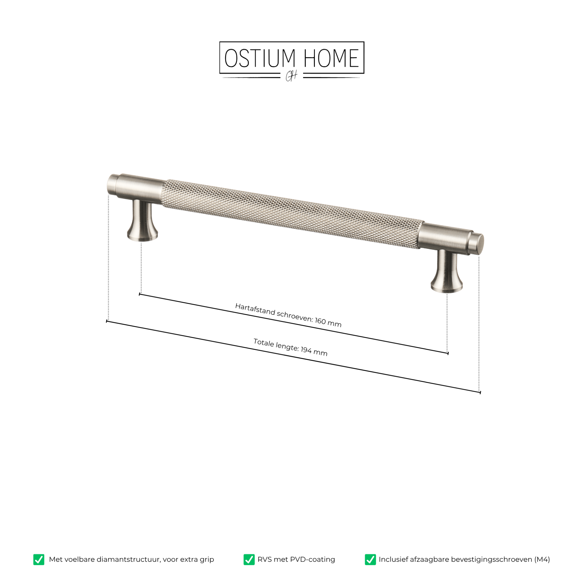 Handgreep RVS - diamond cut - 160mm/194mm – afbeelding 4