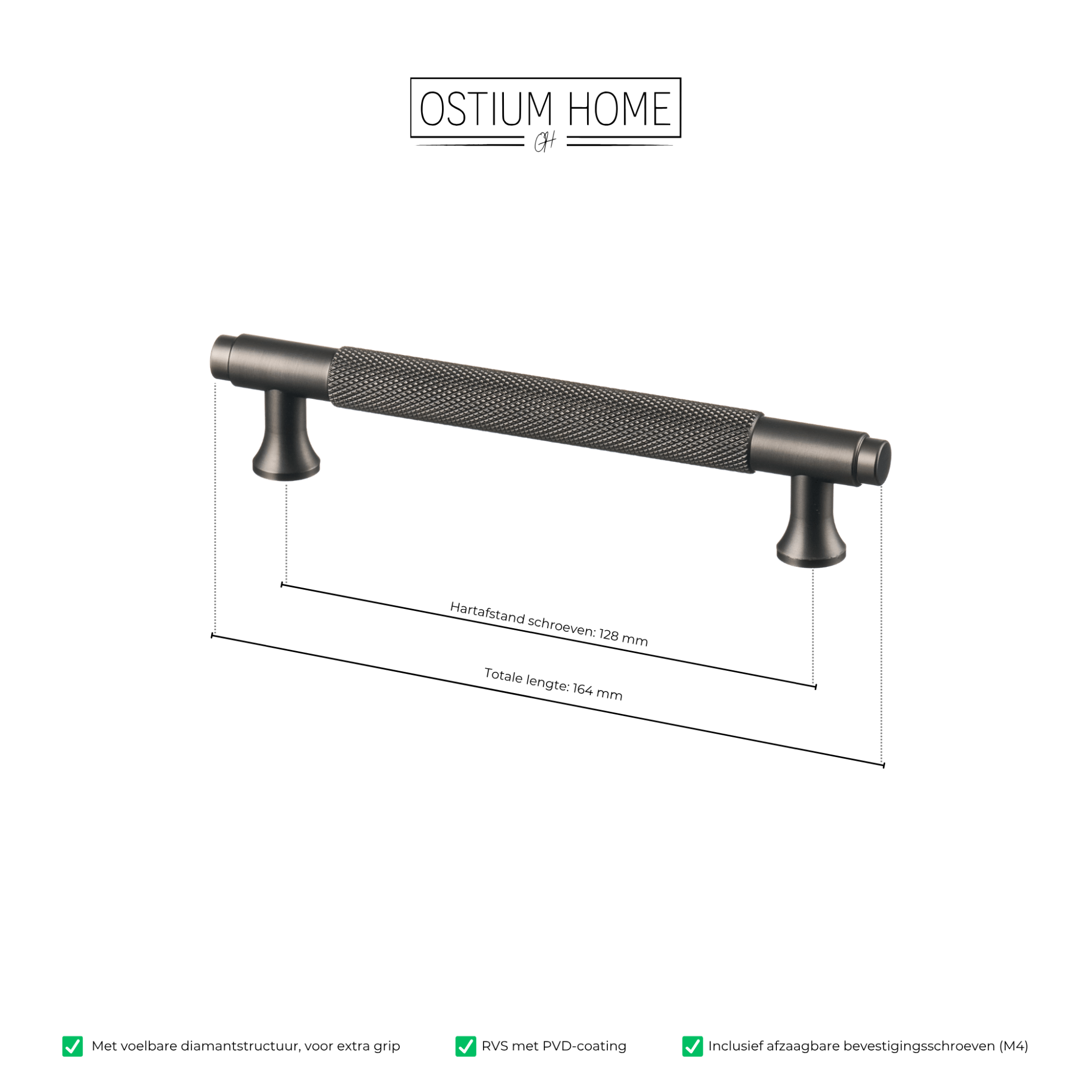 Handgreep Gun Metal - diamond cut - 128mm/164mm – afbeelding 4
