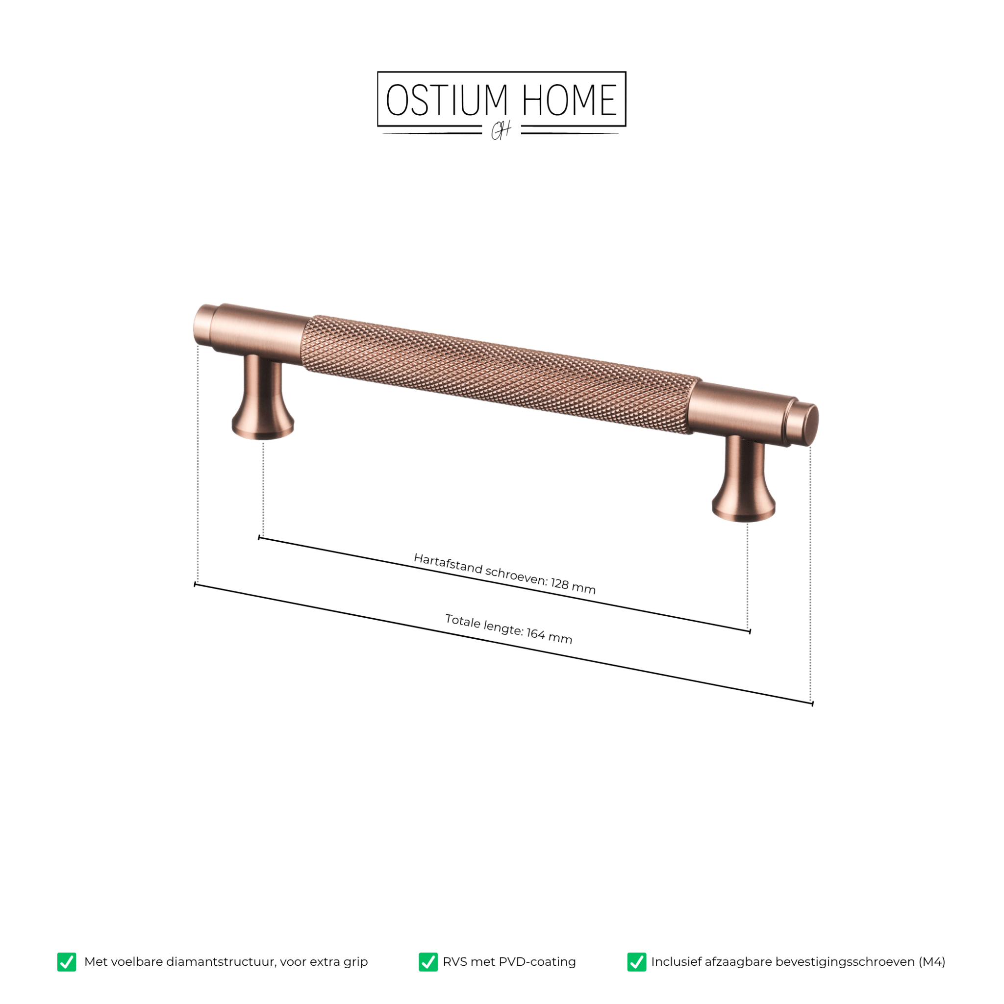 Handgreep Koper - diamond cut - 128mm/164mm – afbeelding 4