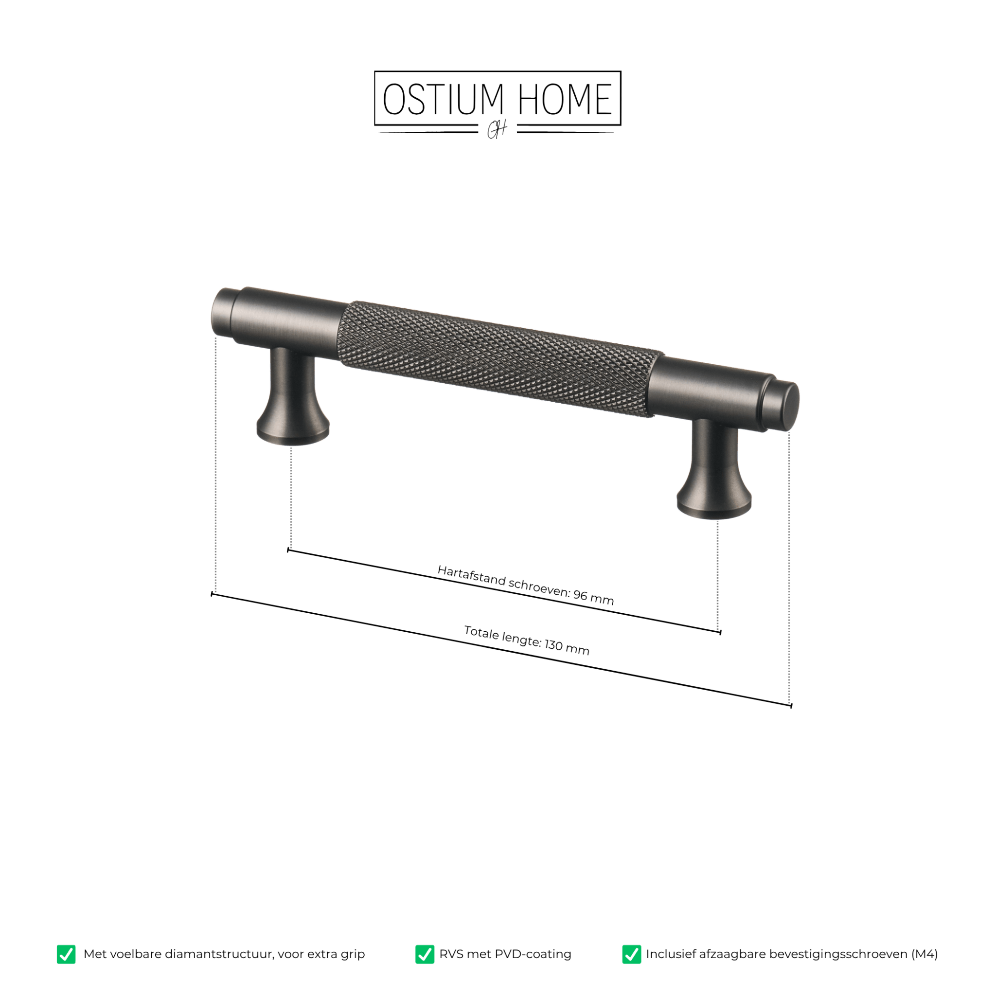 Handgreep Gun Metal - diamond cut - 96mm/130mm – afbeelding 4