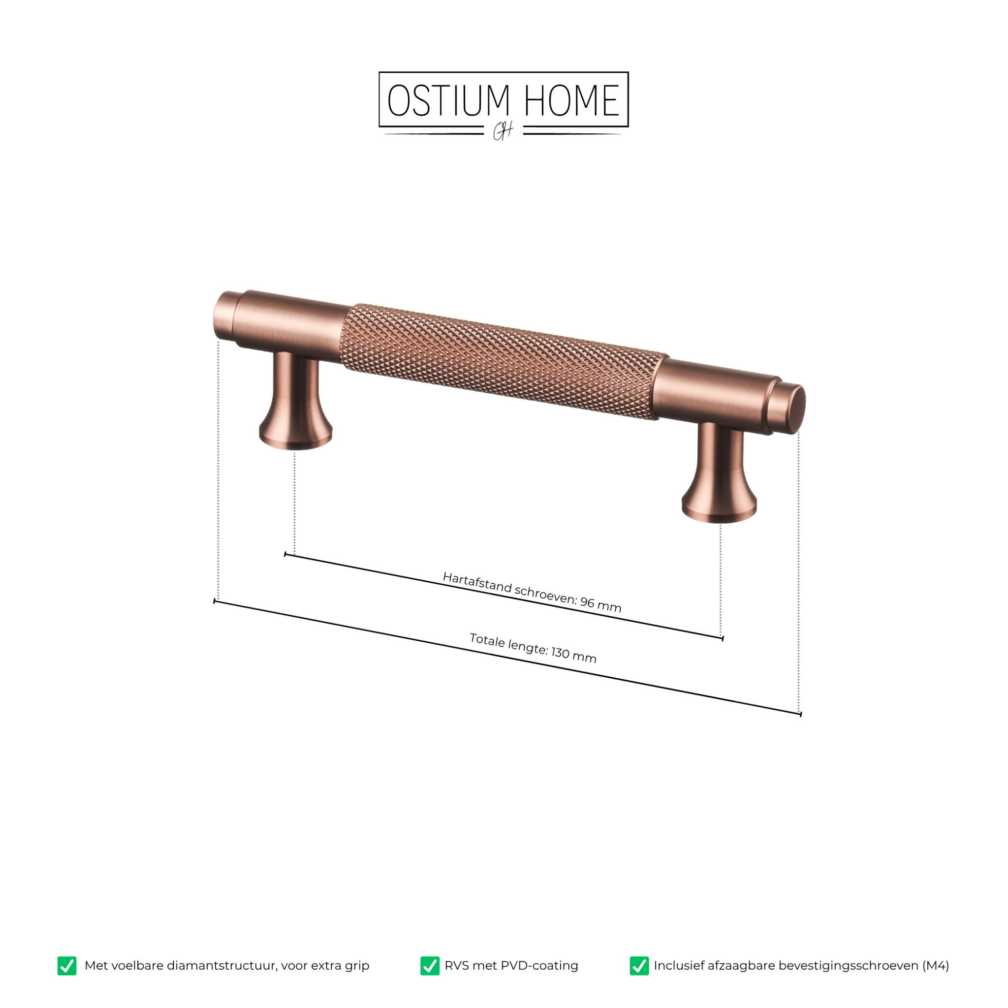 Handgreep Koper - diamond cut - 96mm/130mm – afbeelding 4