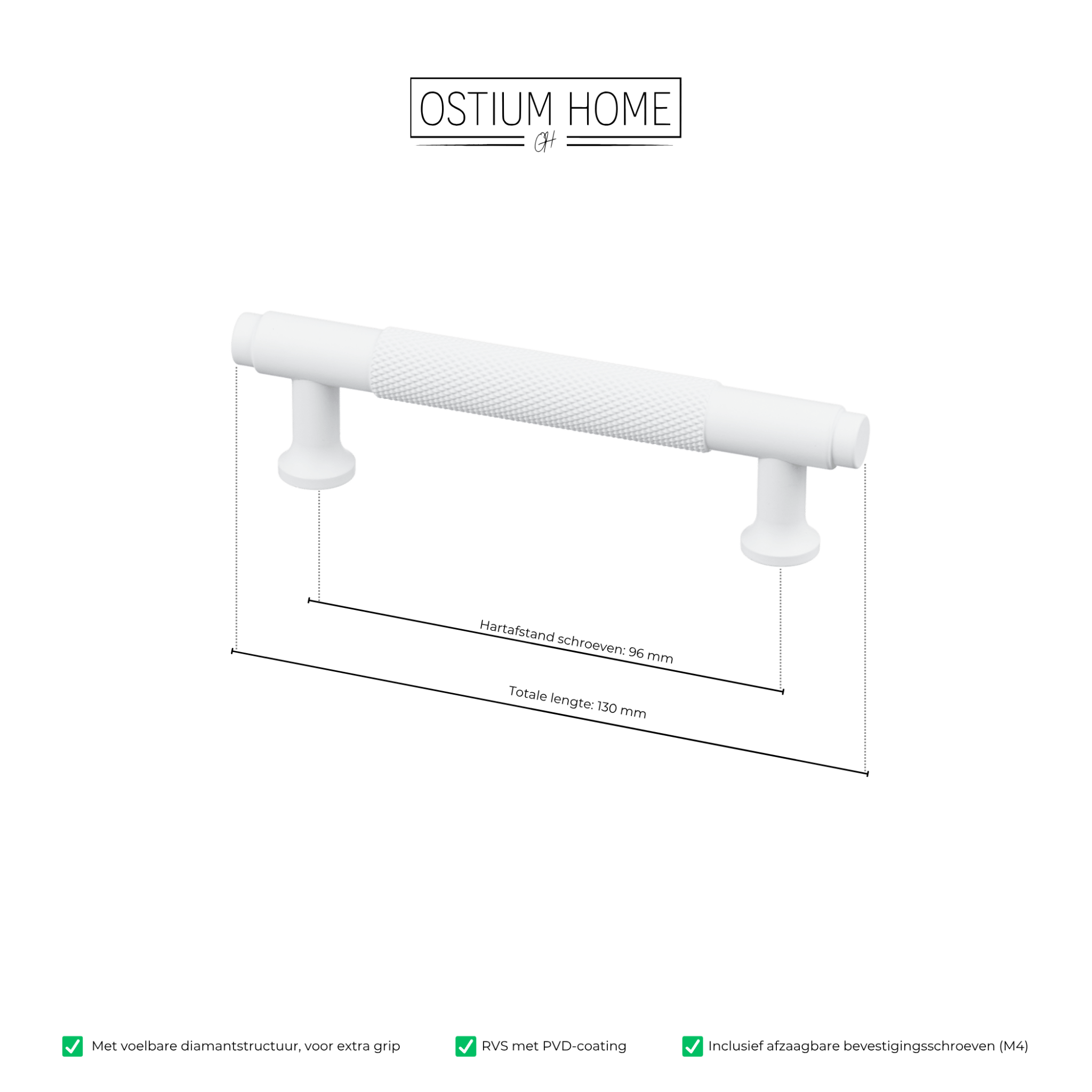 Handgreep Wit - diamond cut - 96mm/130mm – afbeelding 4