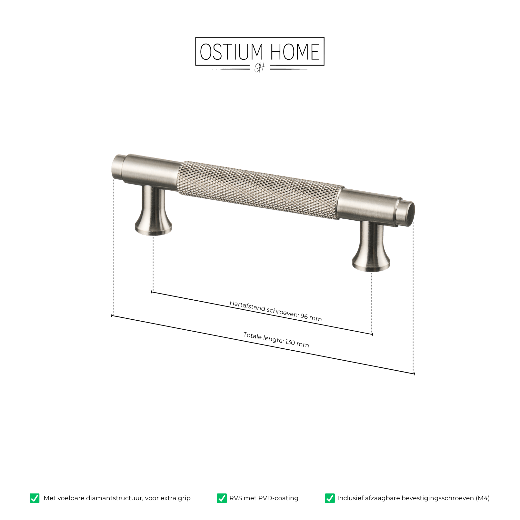 Handgreep RVS - diamond cut - 96mm/130mm – afbeelding 4