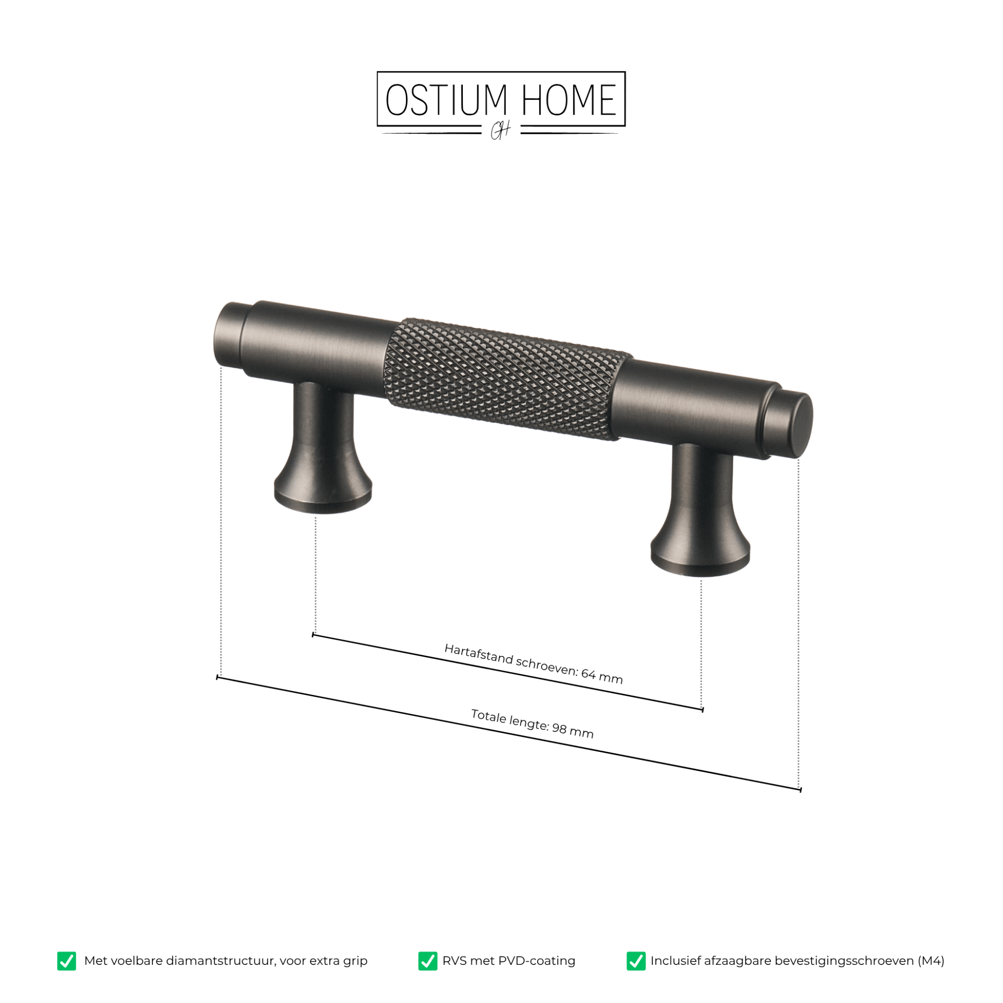 Handgreep Gun Metal - diamond cut - 64mm/98mm – afbeelding 4