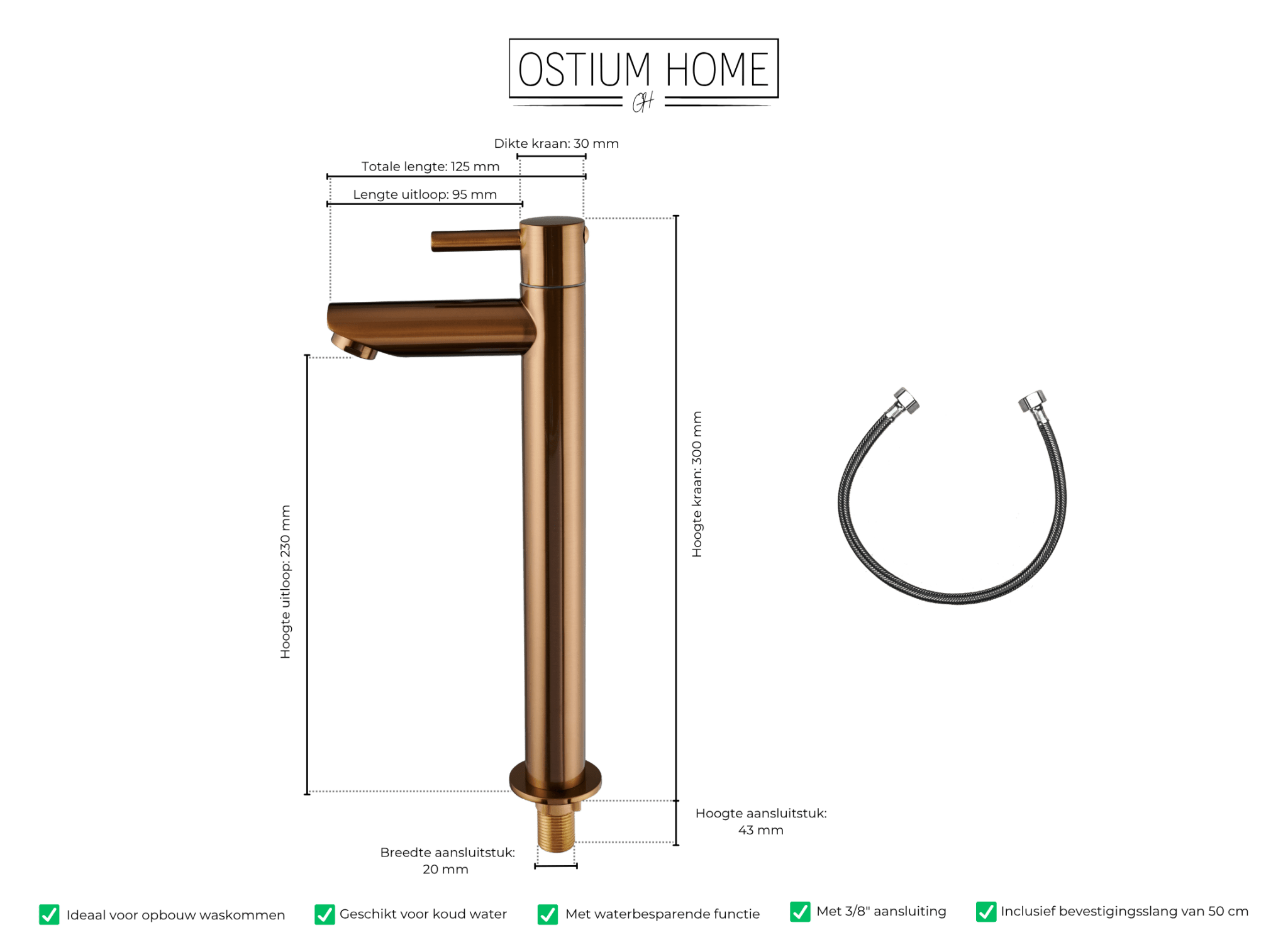 Altano - Robinet de lavabo haut bronze - Eau froide