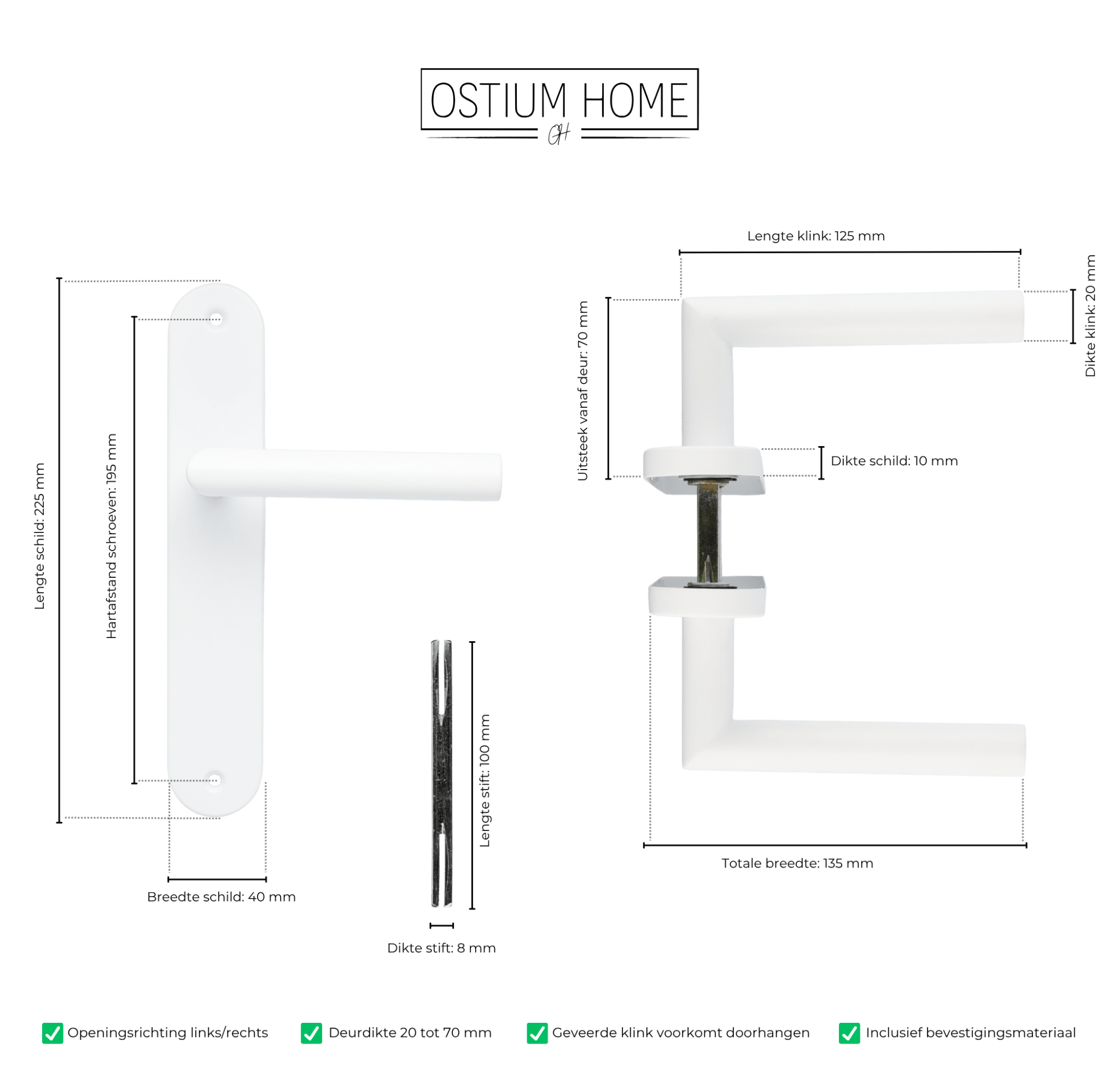 Lucano - Witte Deurklink Rond Lang Schild