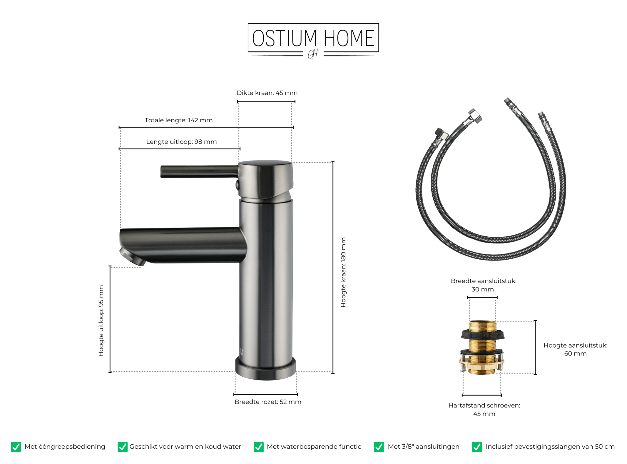 Atranti - Robinet de lavabo Gun Metal - Chaud/Froid