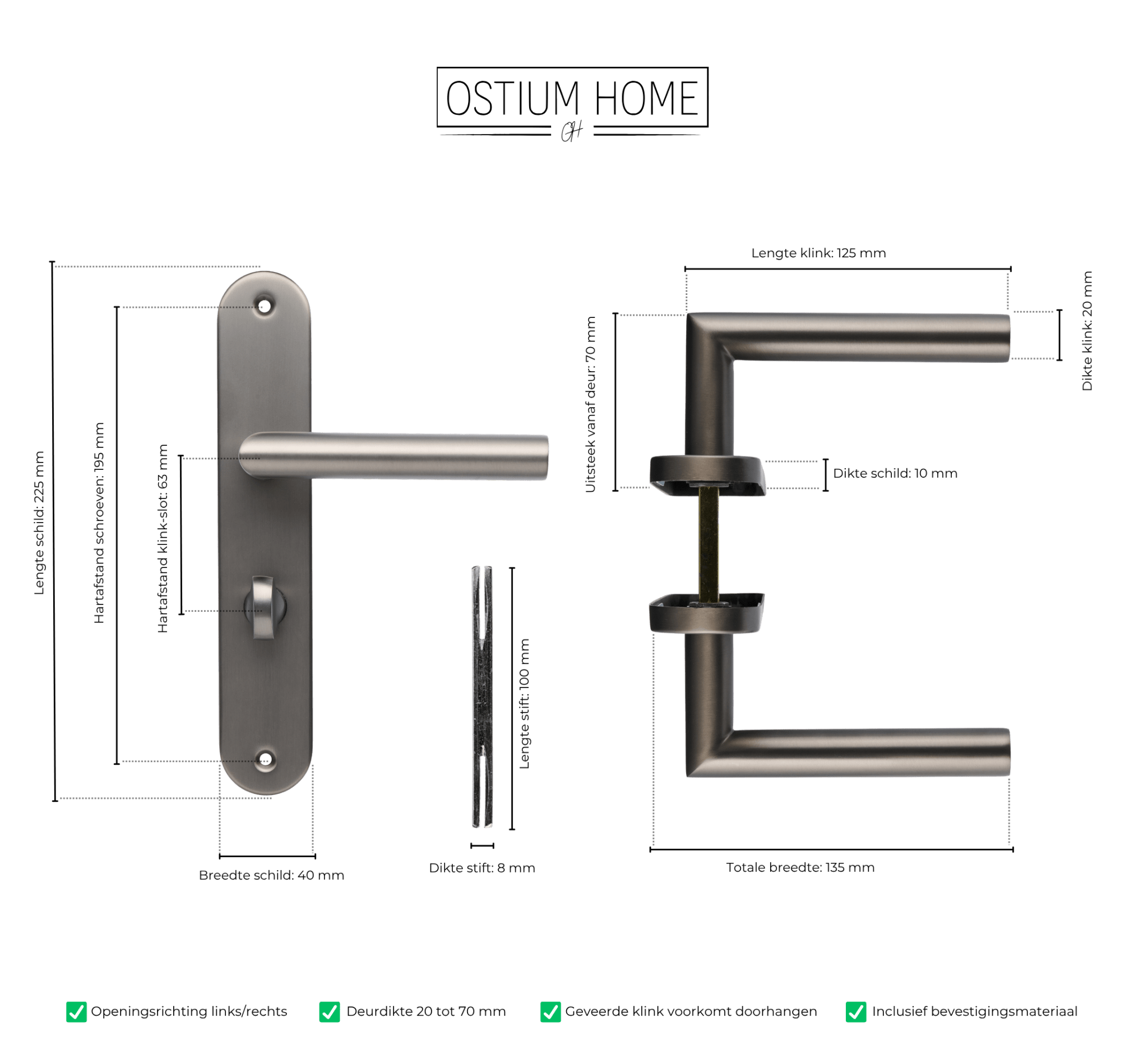 Torino - Deurklink met WC-slot Gun Metal - PC 63mm