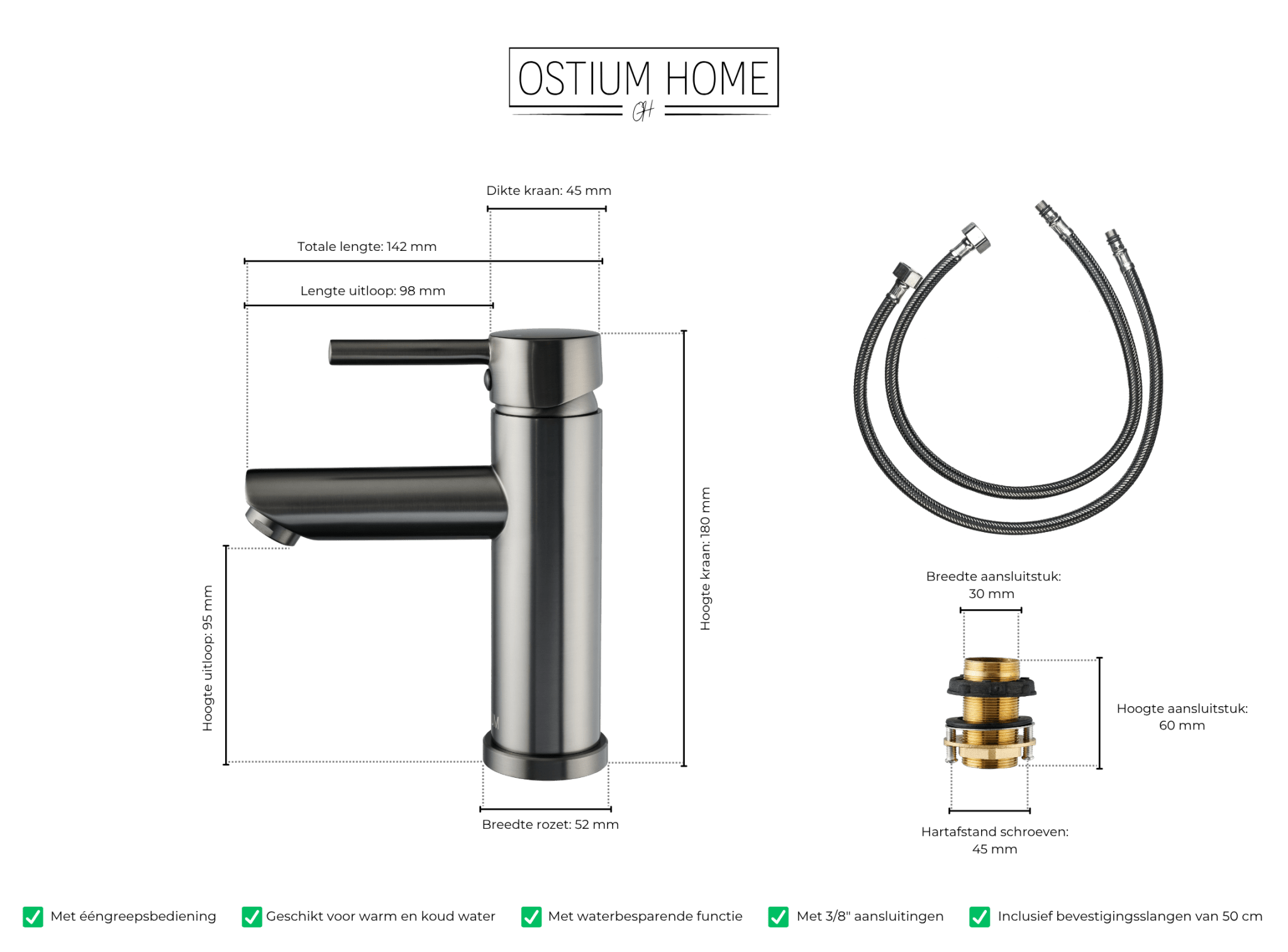 Atranti - Wastafelkraan Gun Metal - Warm/Koud