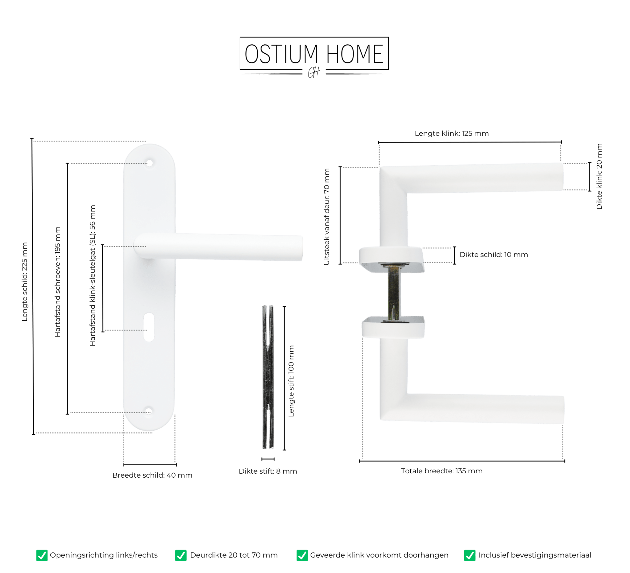 Lucano - Witte Deurklink Sleutelgat Rond Lang Schild - SL 56mm