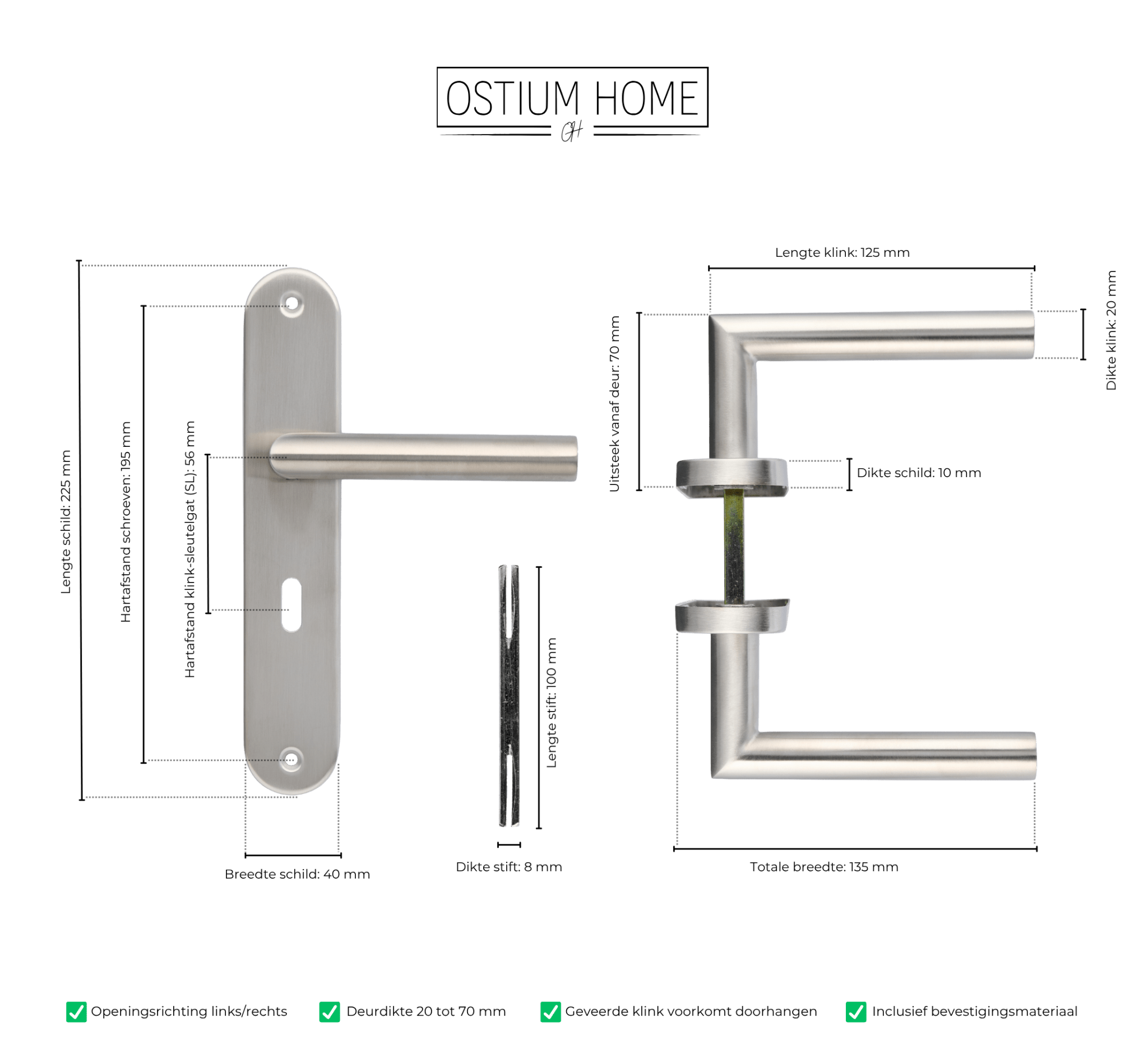Volano - RVS Deurbeslag Sleutelgat Rond Lang Schild - SL 56mm