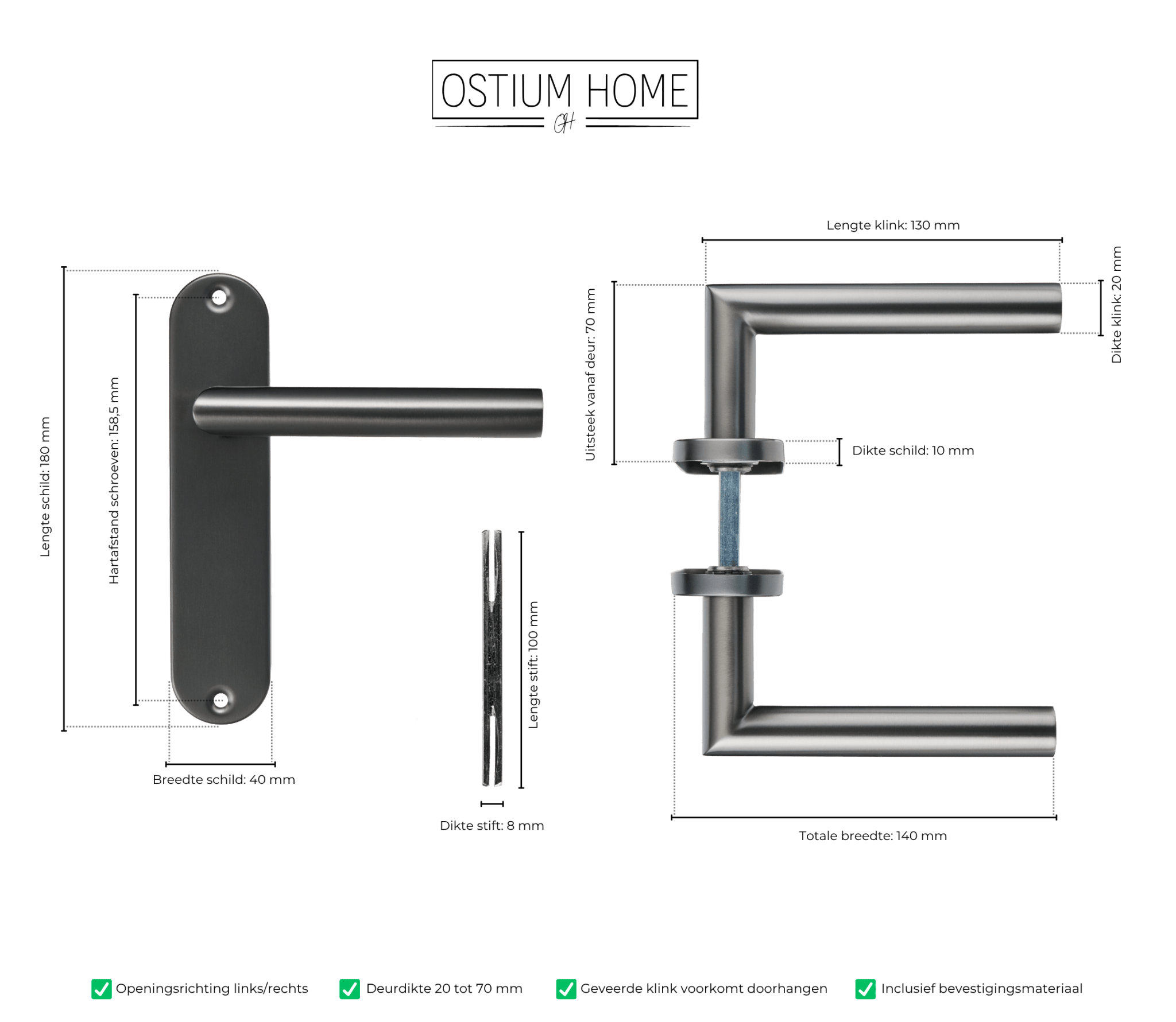 Silvano - Deurbeslag Gun Metal - Kort rond schild