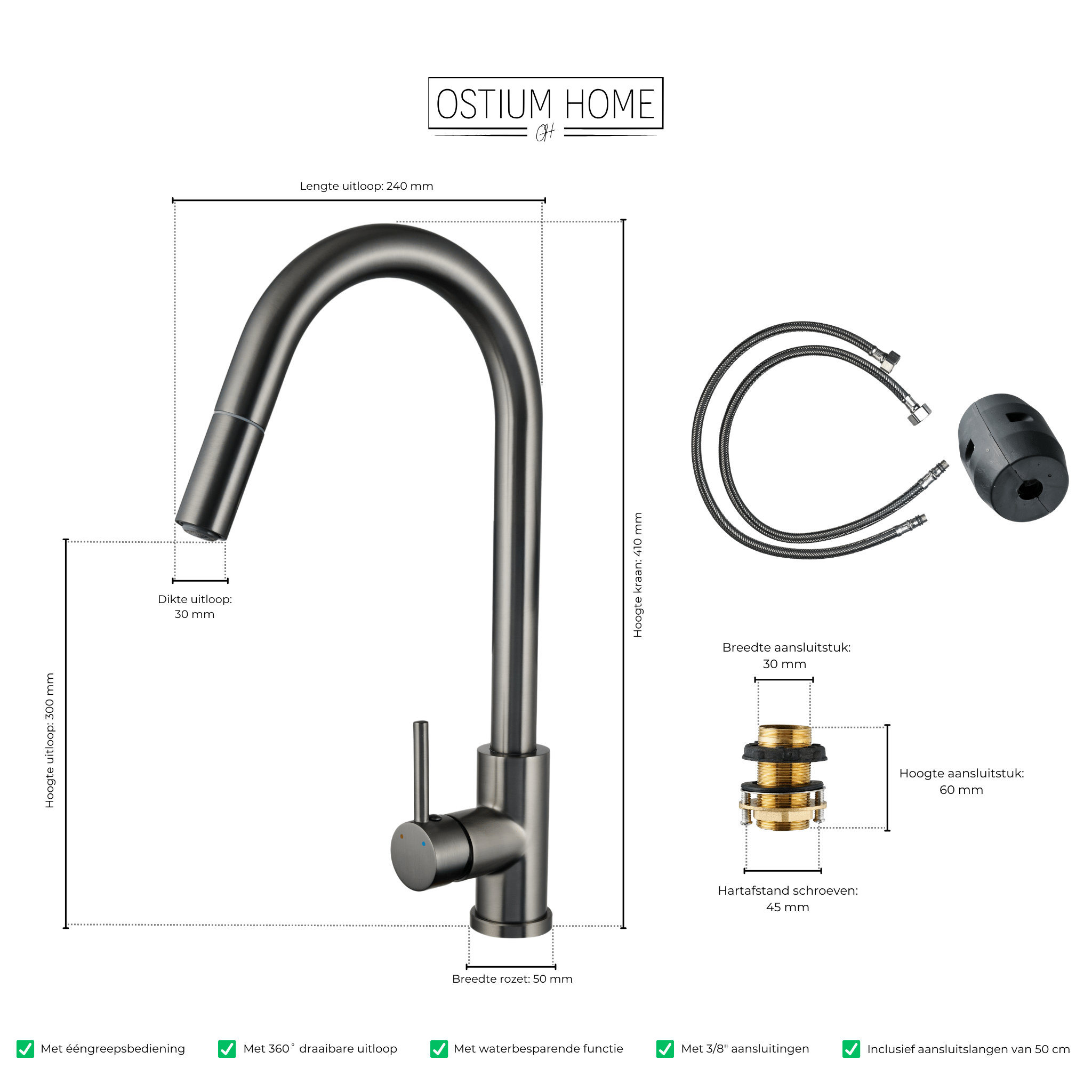 Silana - Robinet de cuisine Gun Metal - Bec extractible