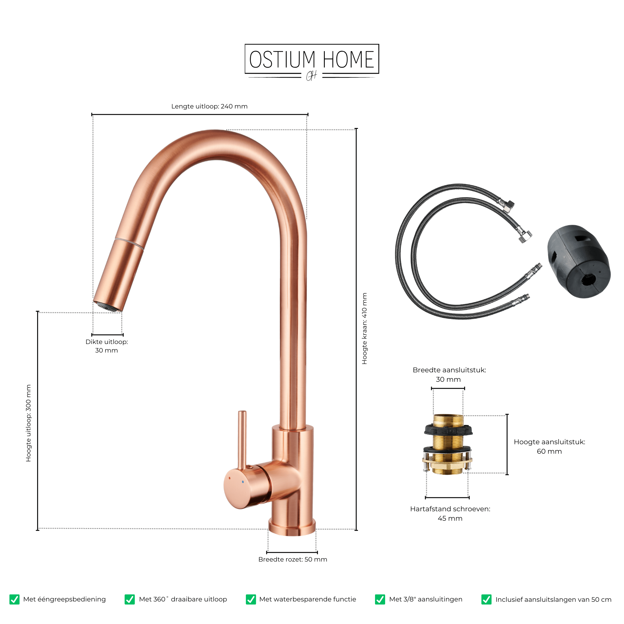 Silana - Robinet de cuisine en cuivre - Bec extractible