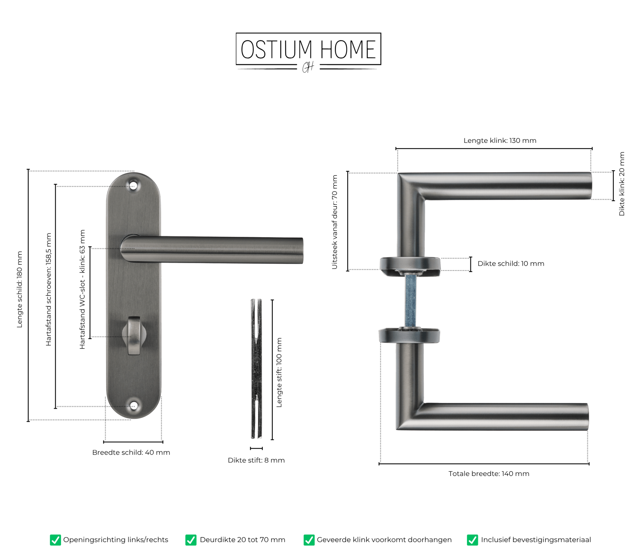 Silvano - WC-Slot Gun Metal - Kort Rond Schild