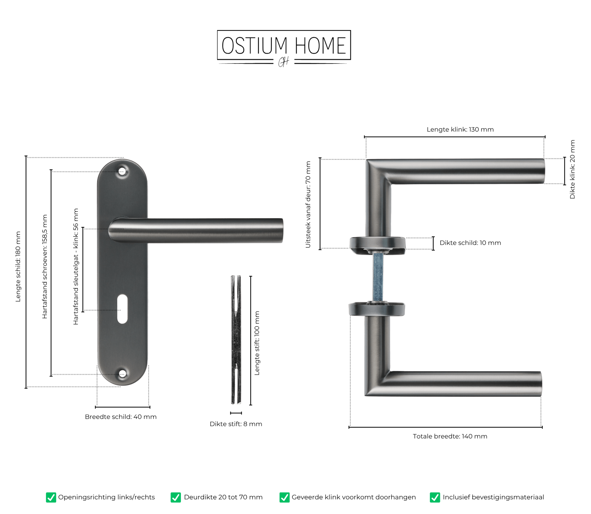 Silvano - Gun Metal Deurbeslag Sleutelgat - Kort Rond Schild