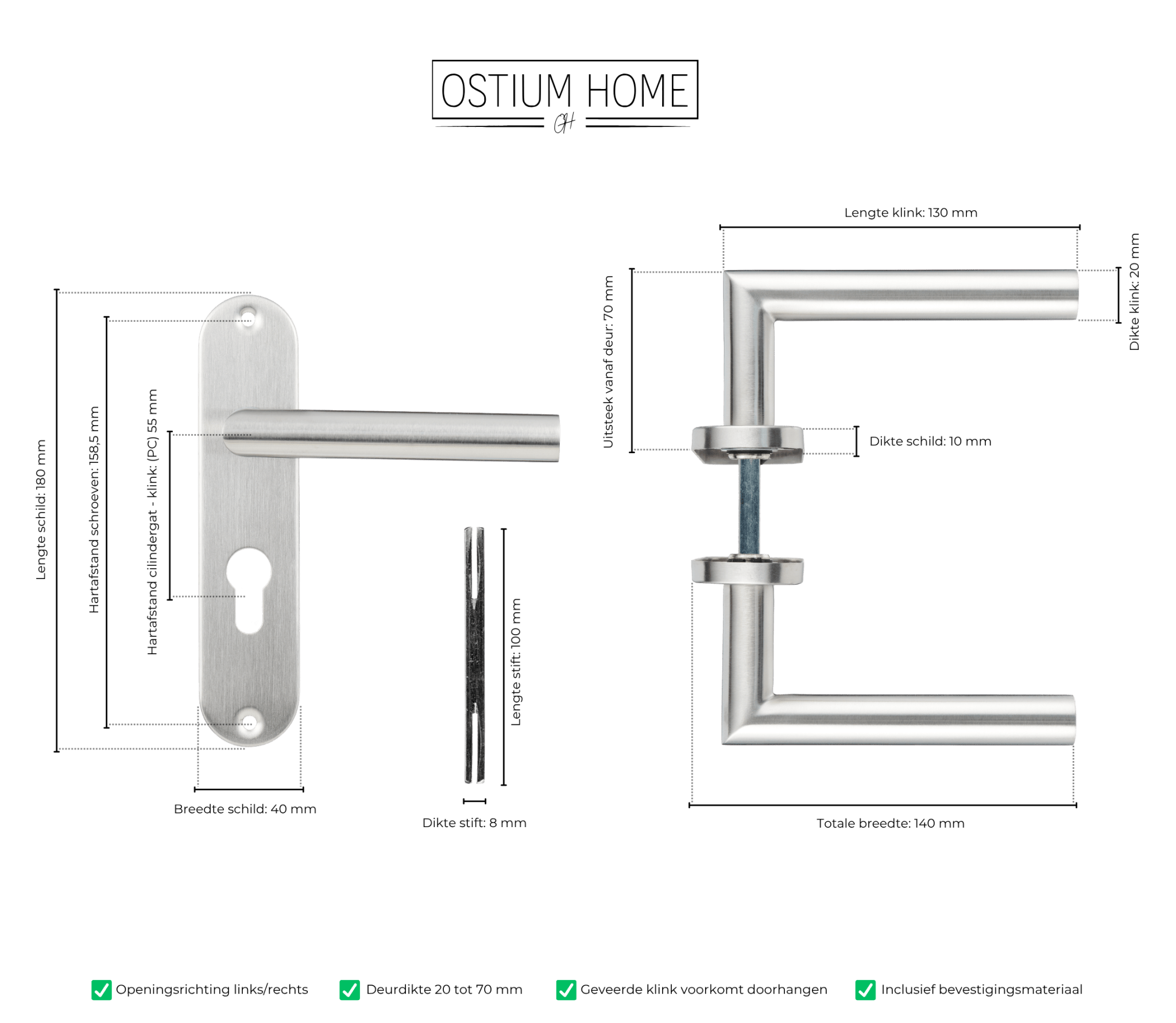 Rondo - RVS Deurklink Cilindergat - Kort Rond Schild