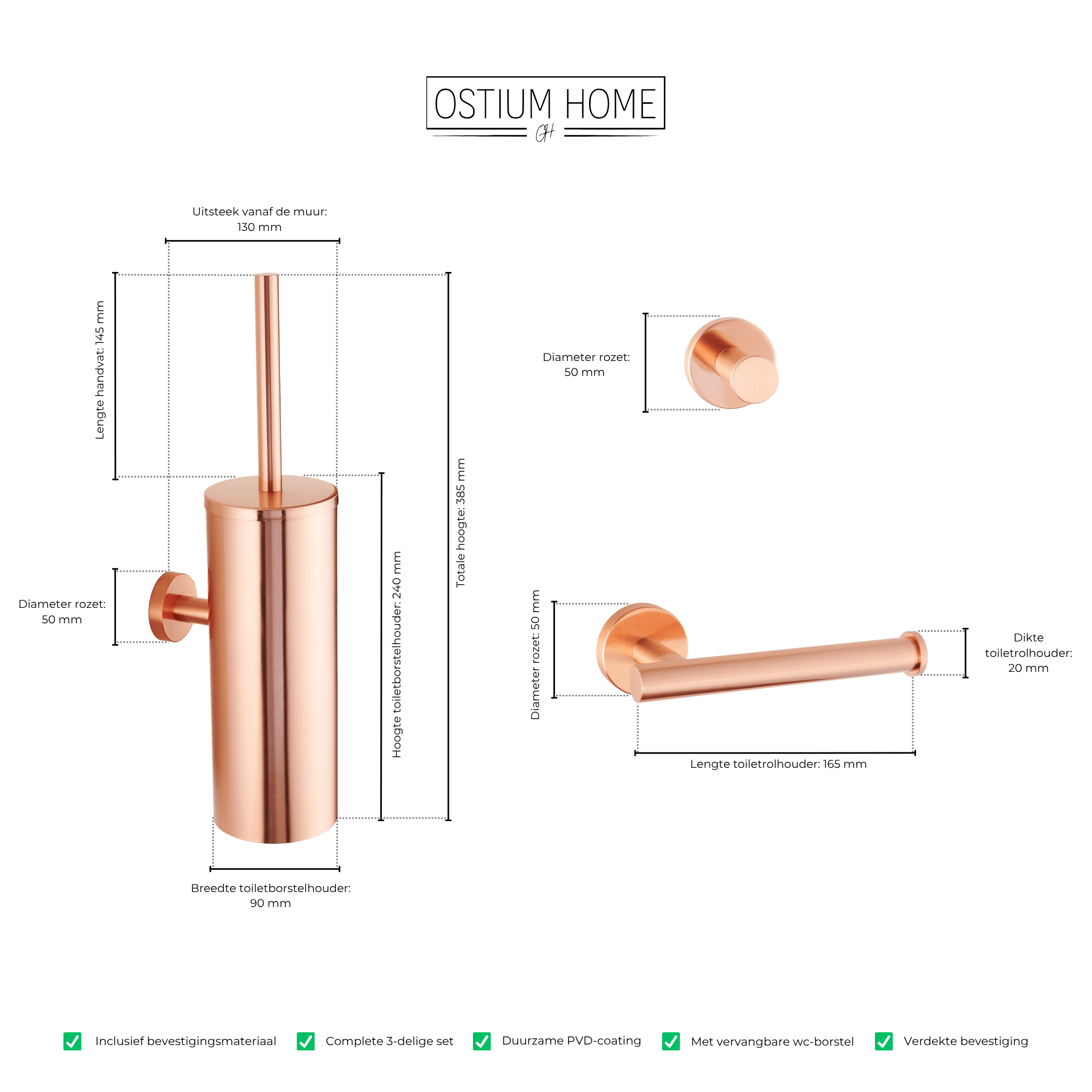 Stanio - Toiletset Mat Koper - 3-delig