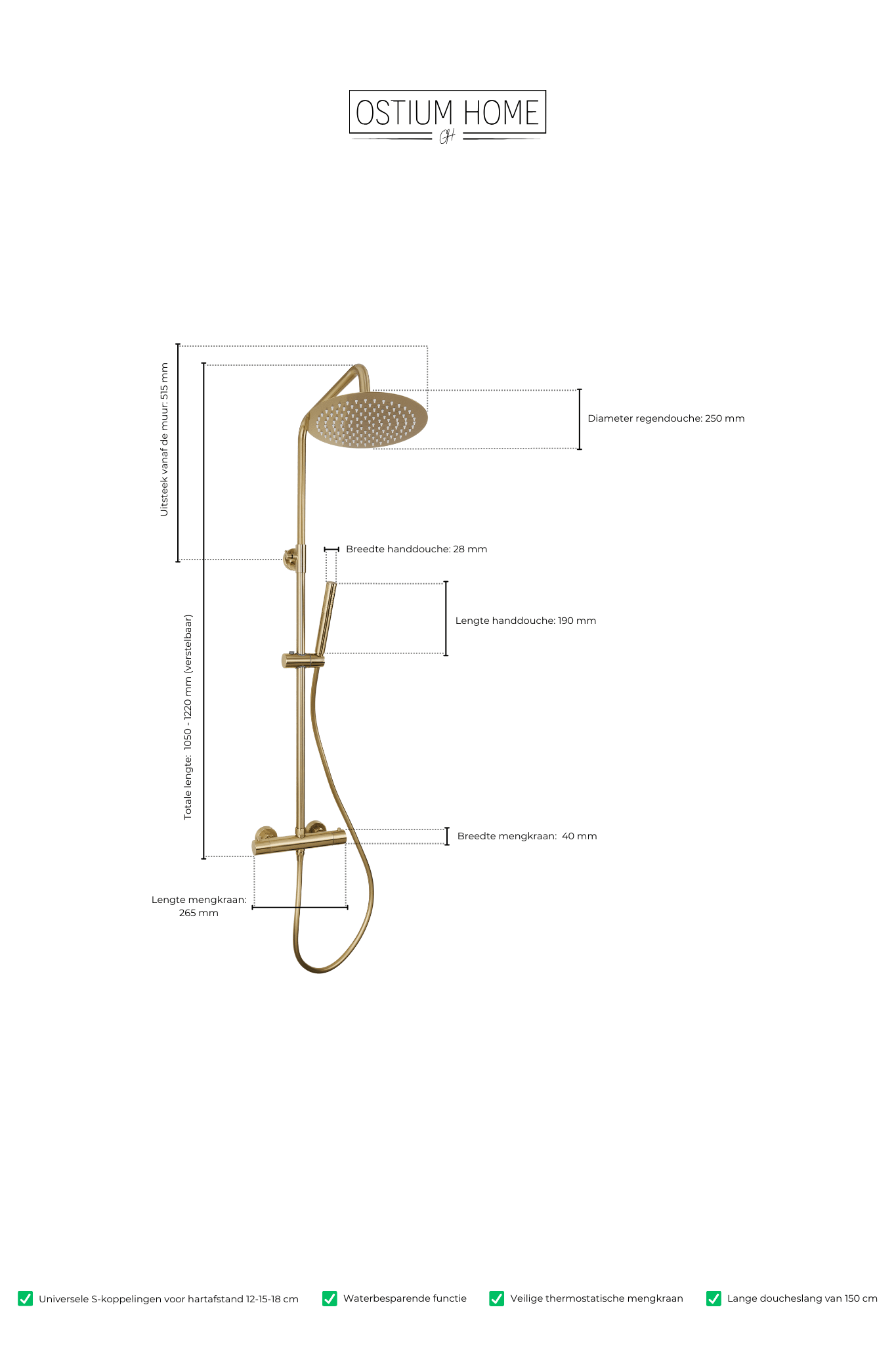 Novi - Douche dorée - ronde