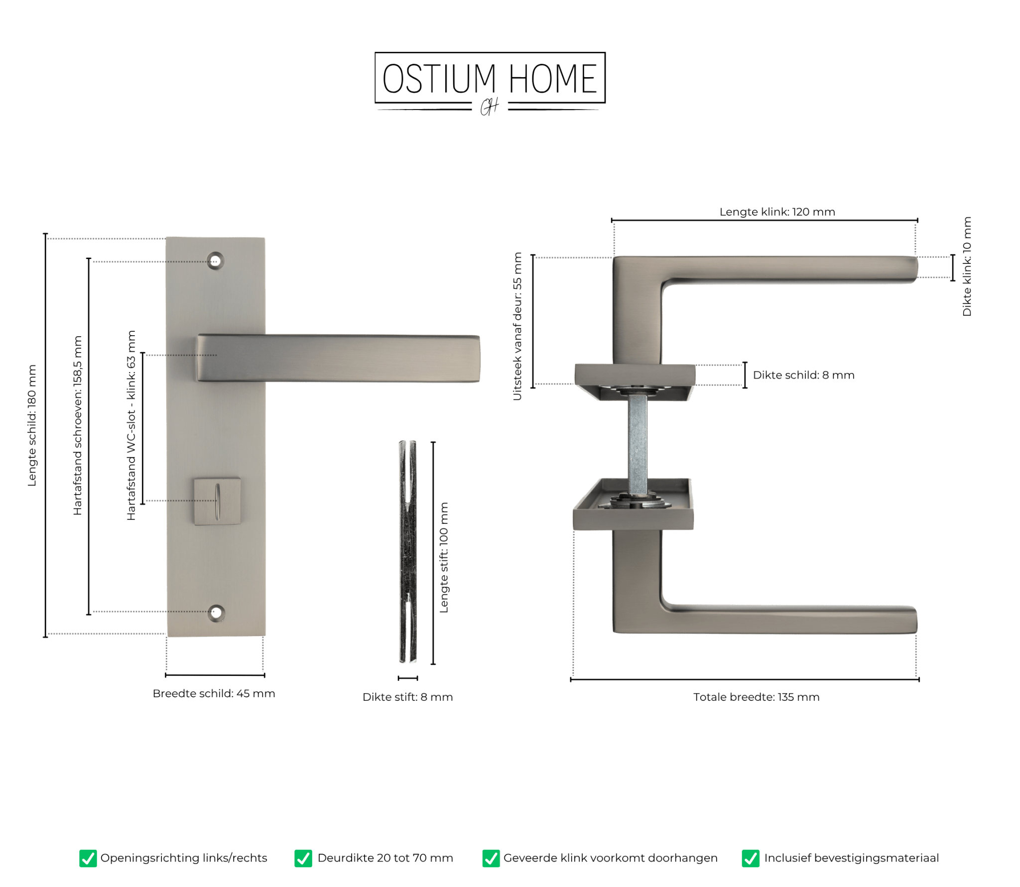 Novara - Gun Metal WC-slot Recht Kort Schild - PC 63mm
