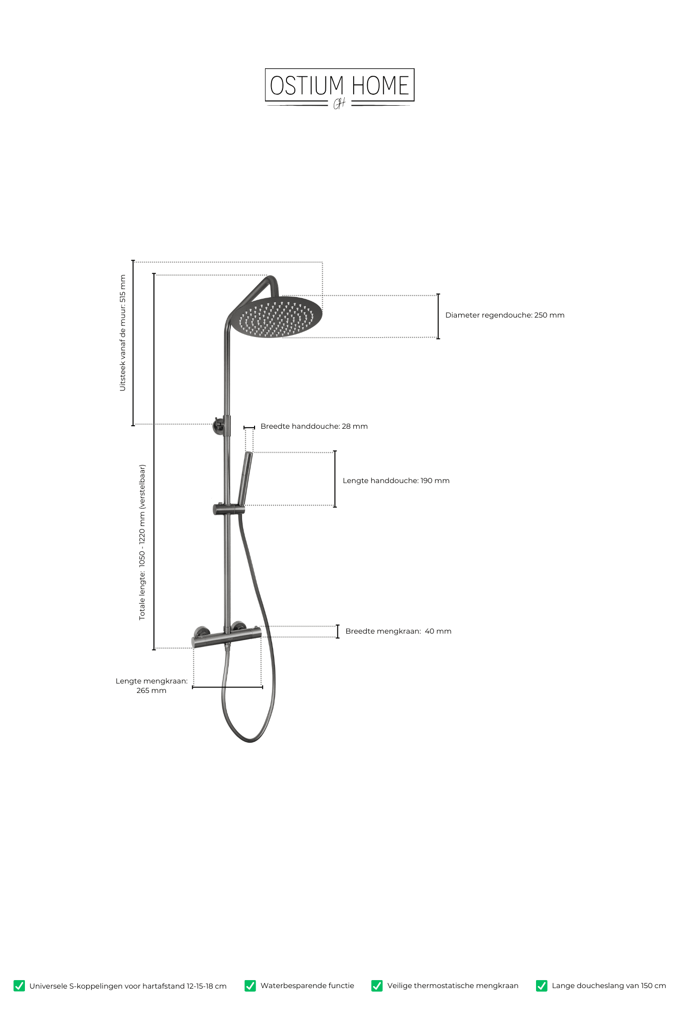 Novi - Duschbrause Gun Metal - rund