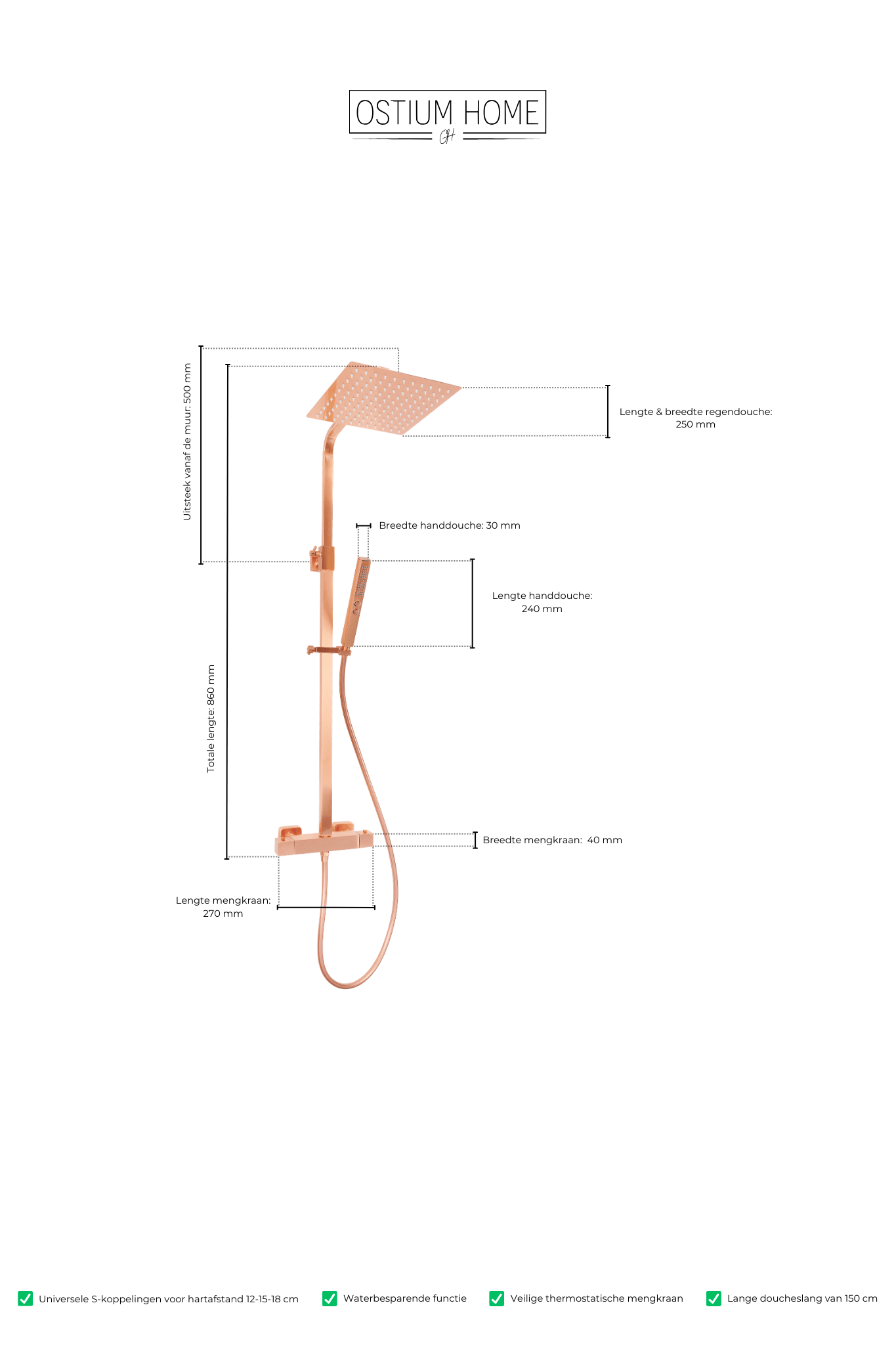 Voltri - Douche en cuivre - Carrée