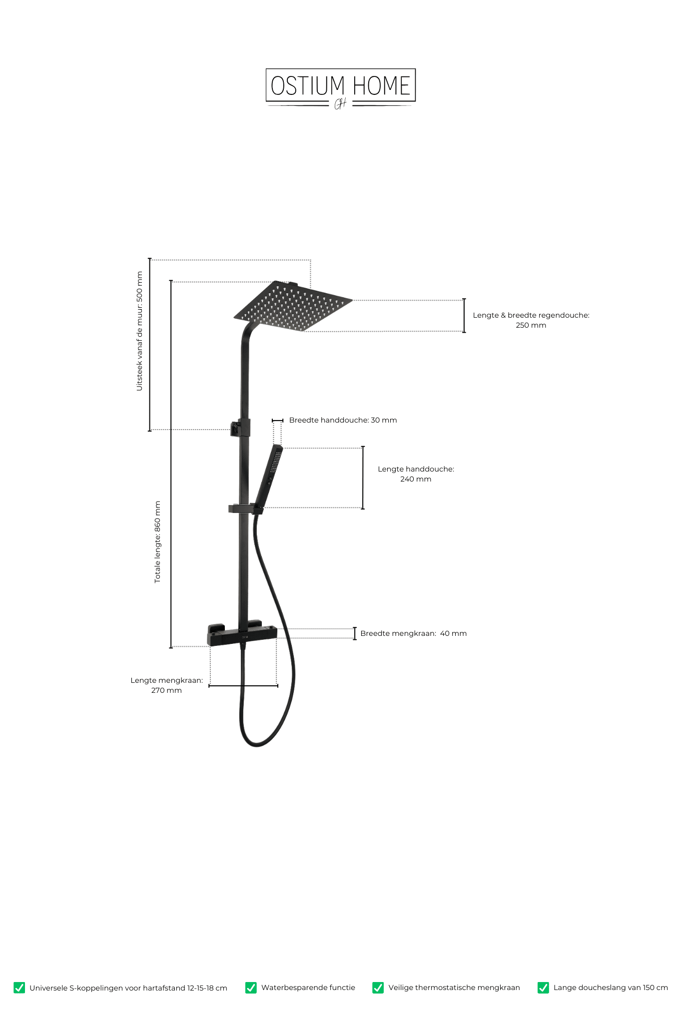 Voltri - Ensemble de douche noir - Carré