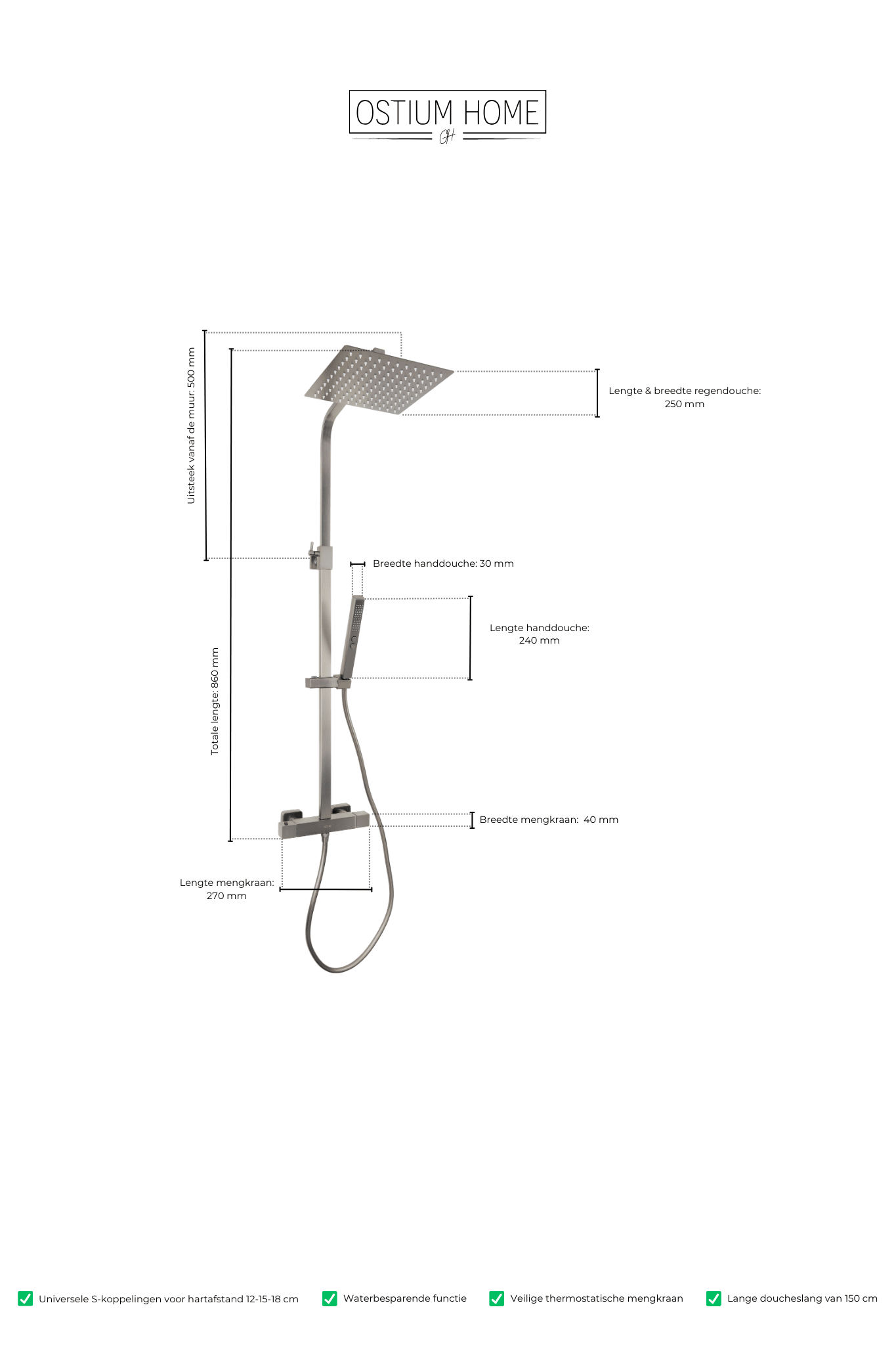 Voltri - Duscharmatur Gun Metal - Quadrat