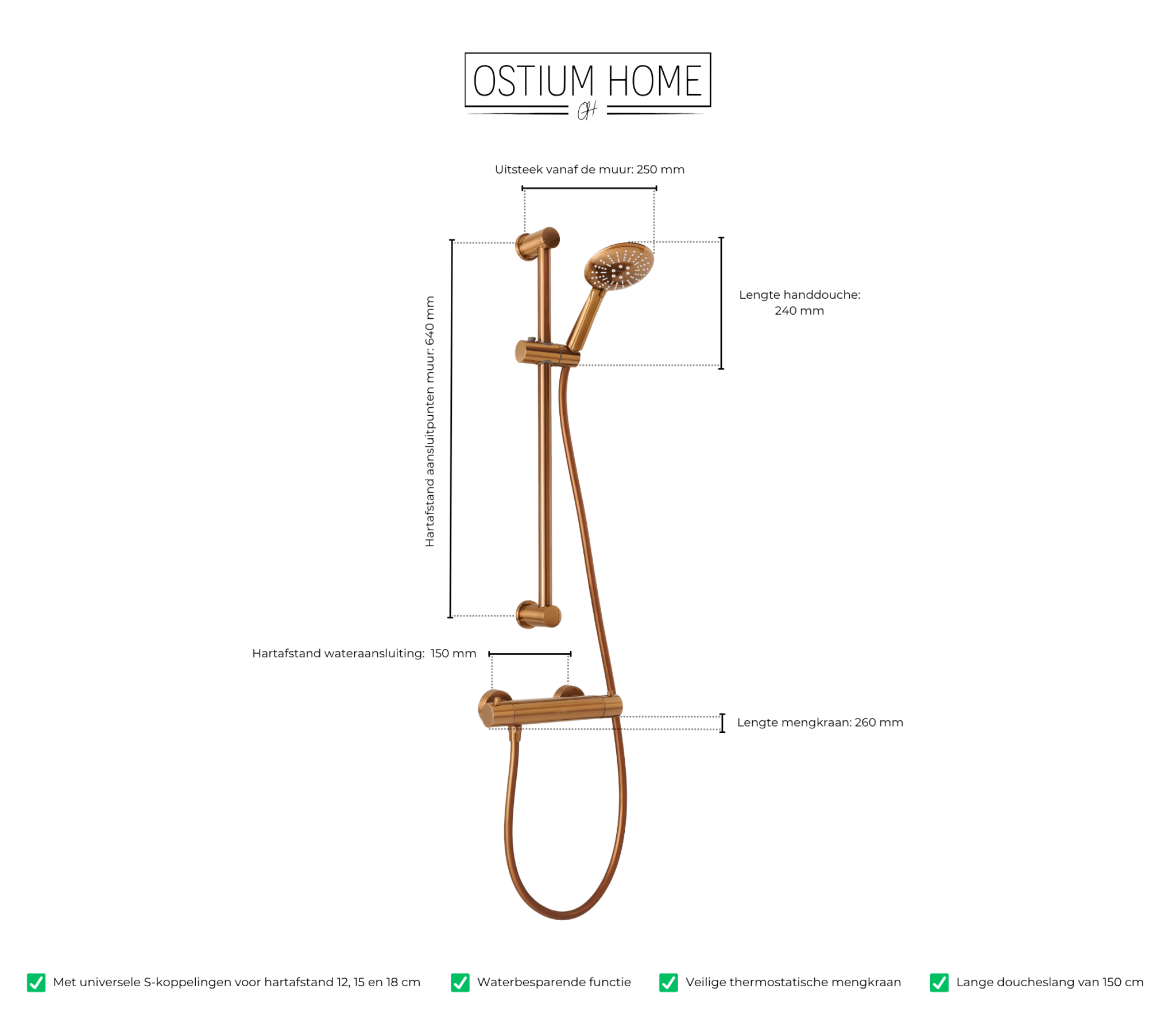 Delfi - Handdouche met Glijstang - Mat Brons