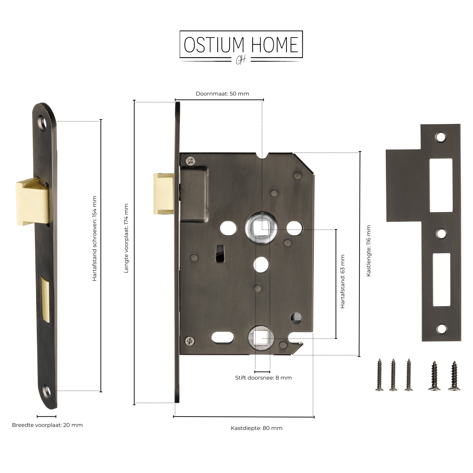 Verrou à encastrer WC Gun Metal - Verrou de passage - 63 mm