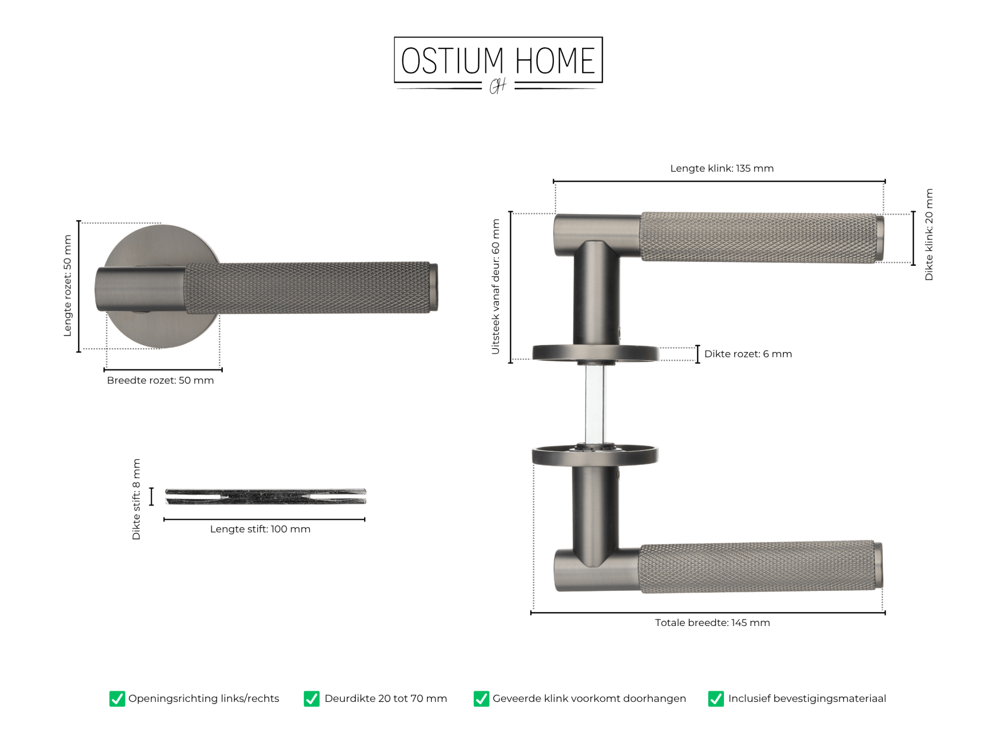 Basio - Deurbeslag Gun Metal - Diamond Cut