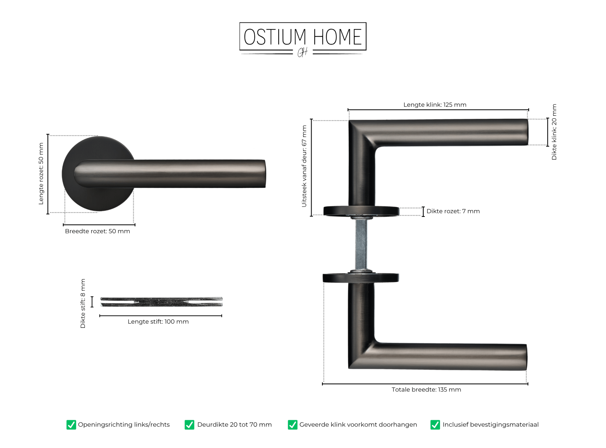 Cosa - Gun Metal Deurklink - Rond Rozet