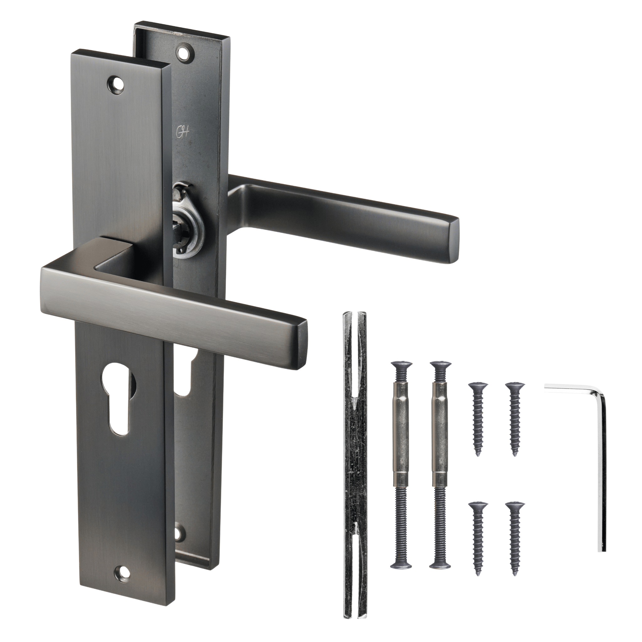 Fano - Gun Metal Deurbeslag - Cilindergat - Recht Lang Schild - PC 55mm