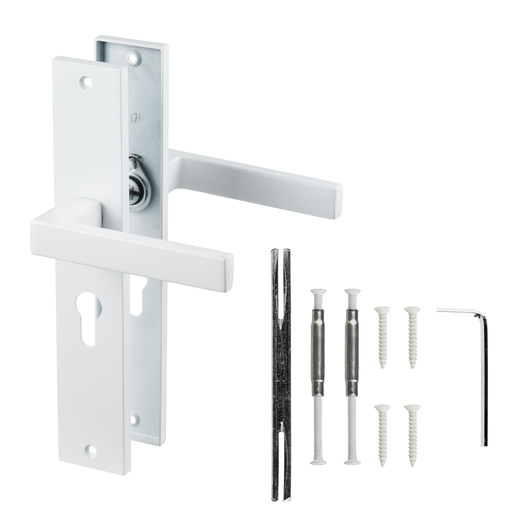 Lorto - Witte Deurklink - Cilindergat - Recht Lang Schild - PC 55mm