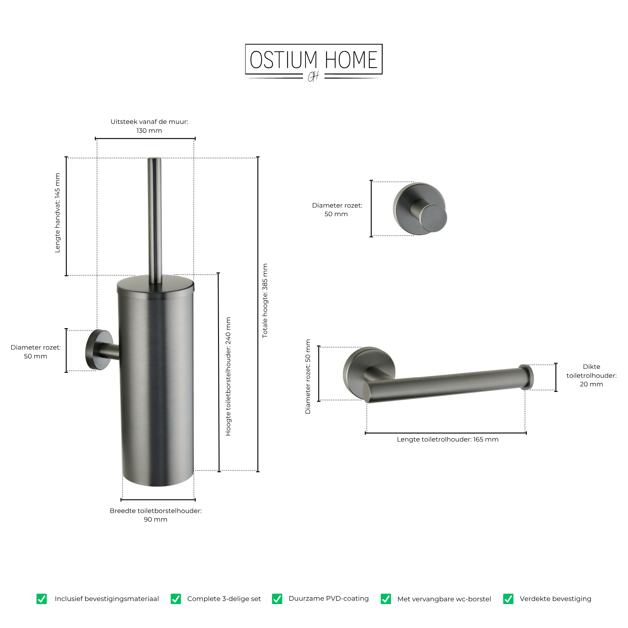 Stanio - Toiletset Gun Metal - 3-delig