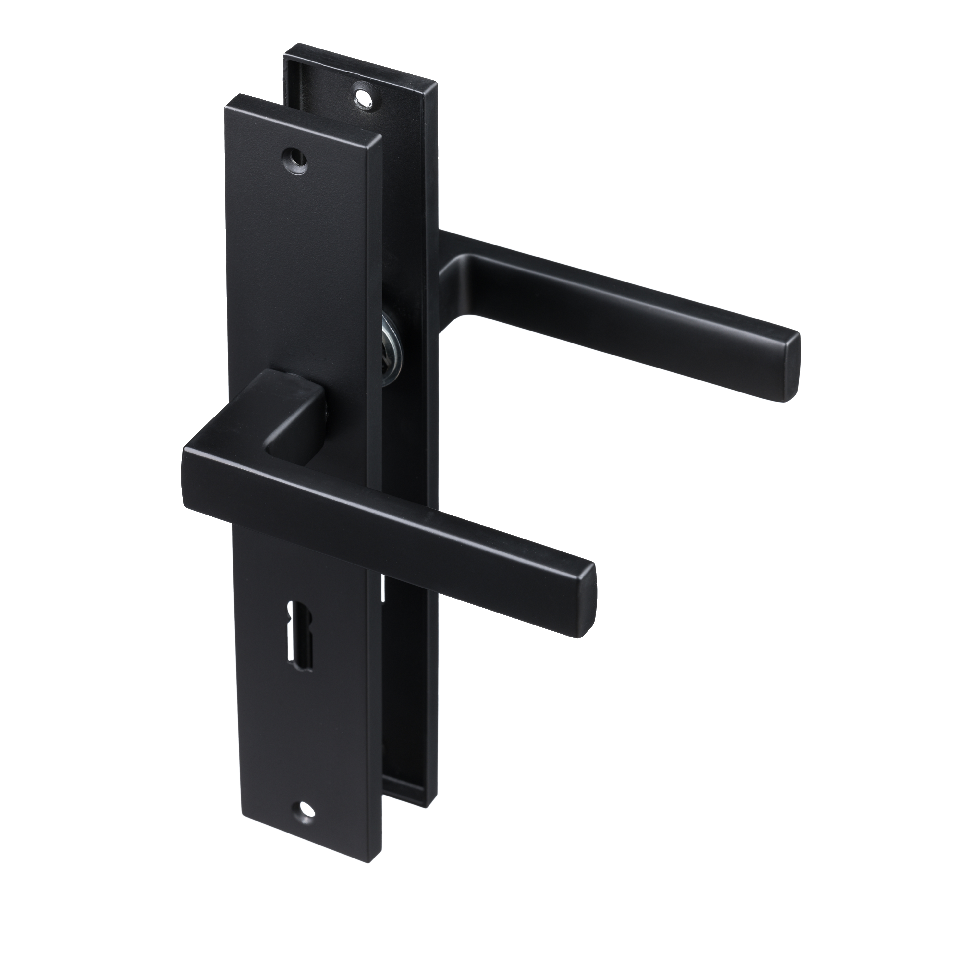 Ostiumhome® Veneto Türgriff auf Schild – Türbeschlag mit Schlüsselloch – 72 mm – Geeignet für Innentüren – Mattschwarz
