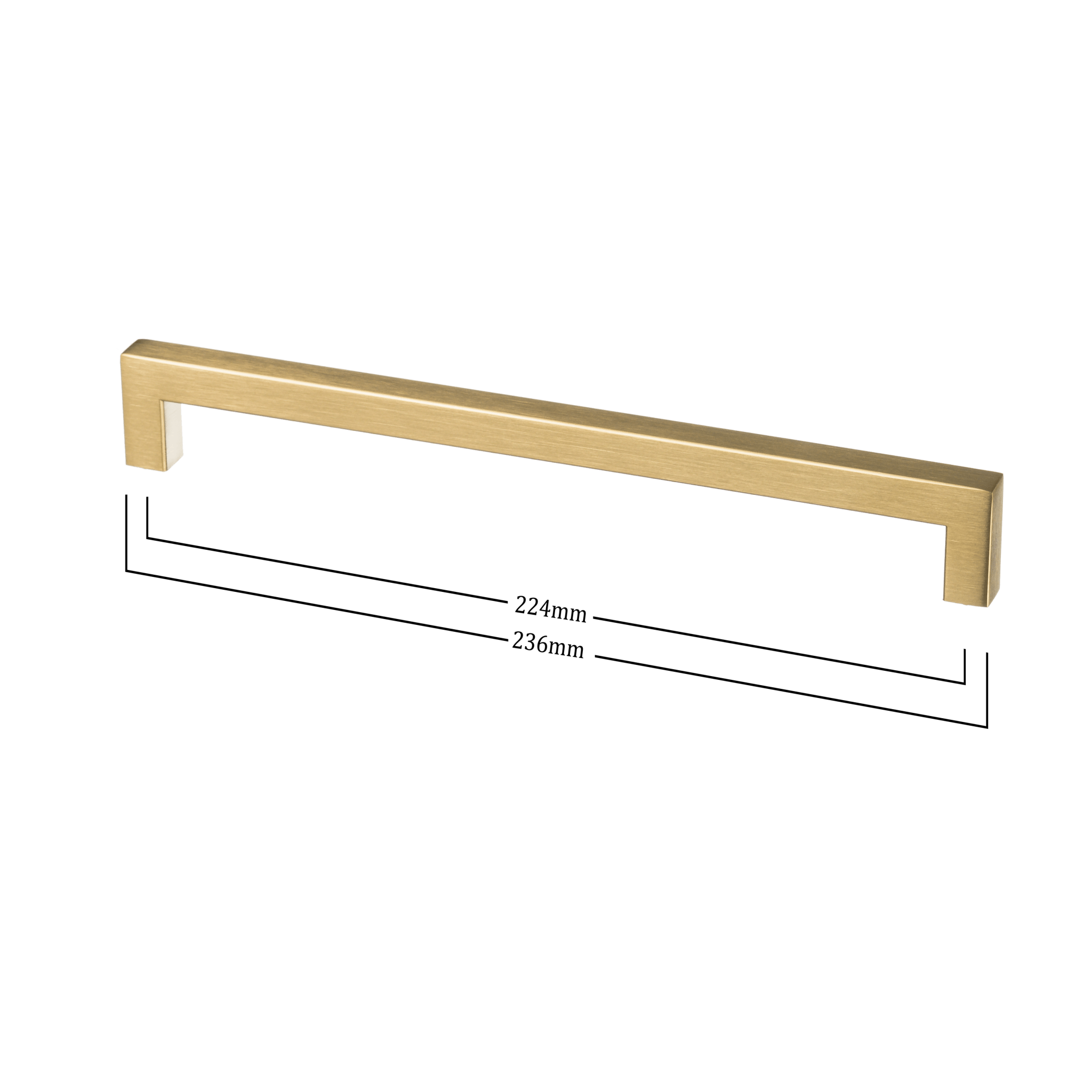 Vooraanzicht van de Mat Gouden Handgreep van Ostiumhome met afmeting 224/236 mm.