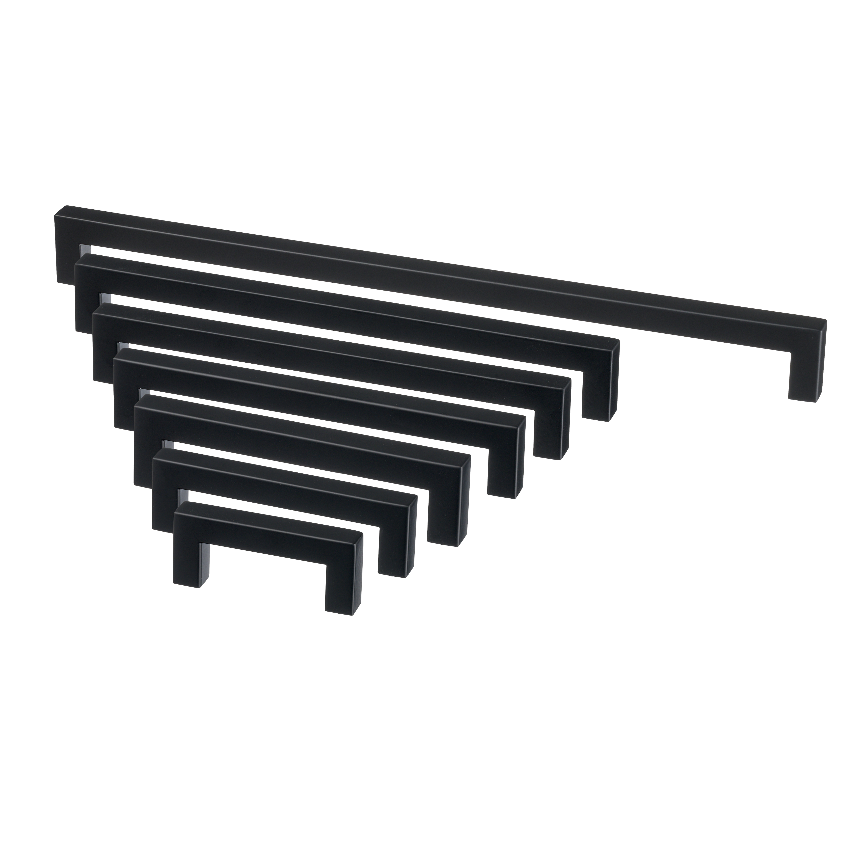 Een totaaloverzicht van alle maten zwarte meubelgrepen in het Ostiumhome assortiment